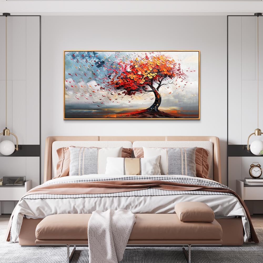 hyidecorart Wood Framed Prints Textured Pictures Abstract Wall Decor For Living Room Canvas Wall Art For Office Bedroom Decor Tree Panoramic Landscape Wall Paintings Artwork Modern Hotel Decoration