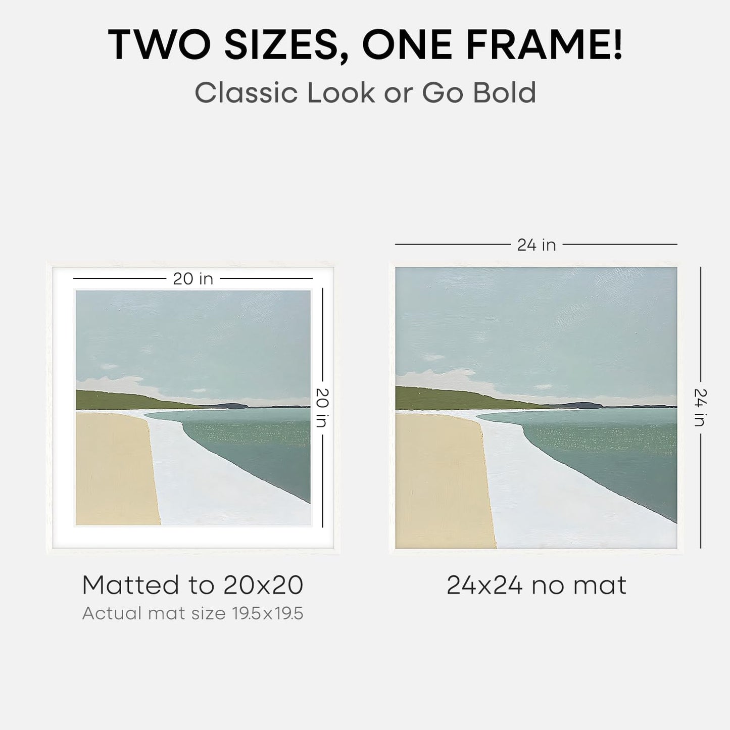 Homeforia 24x24 White Picture Frame, High End Oak 24 x 24 Square Wood Frames with Mat 20 by 20 inches Photo, 24by24 White Wooden Poster Frames Matted to 20x20 Print, Tempered Glass, Wall Kit, Set of 1