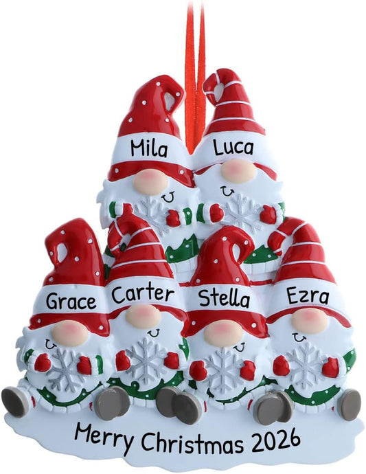 3D Gnomes Family of 6 Ornament 2025 Personalized Family Christmas Ornaments 2025 | Santa Hat Scandinavian Personalized Tree Ornaments for Grandchildren Siblings & Grandkids of Six Ornament Snowflakes