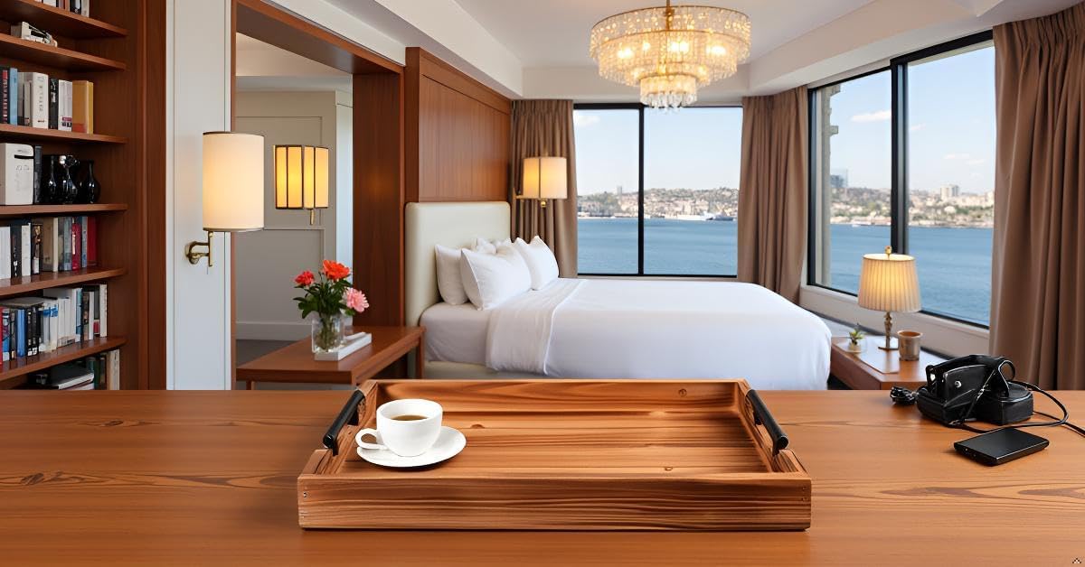 3 Piece Coffee Table Tray Decorative Nested Vintage Wood Serving Tray Set for Eating, Breakfast, Party, Kitchen, Ottoman,Tea Coffee Table Large Ottoman Trays