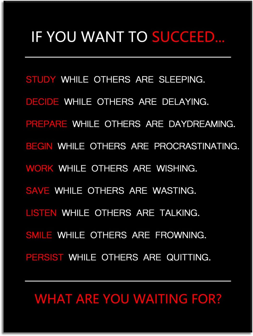 If You Want to Succeed Inspirational Canvas Wall Art for Office Motivational Painting Positive Entrepreneur Quotes Poster Pictures Print Wall Decor Artwork for Living Room Framed [18''Wx 24''H]