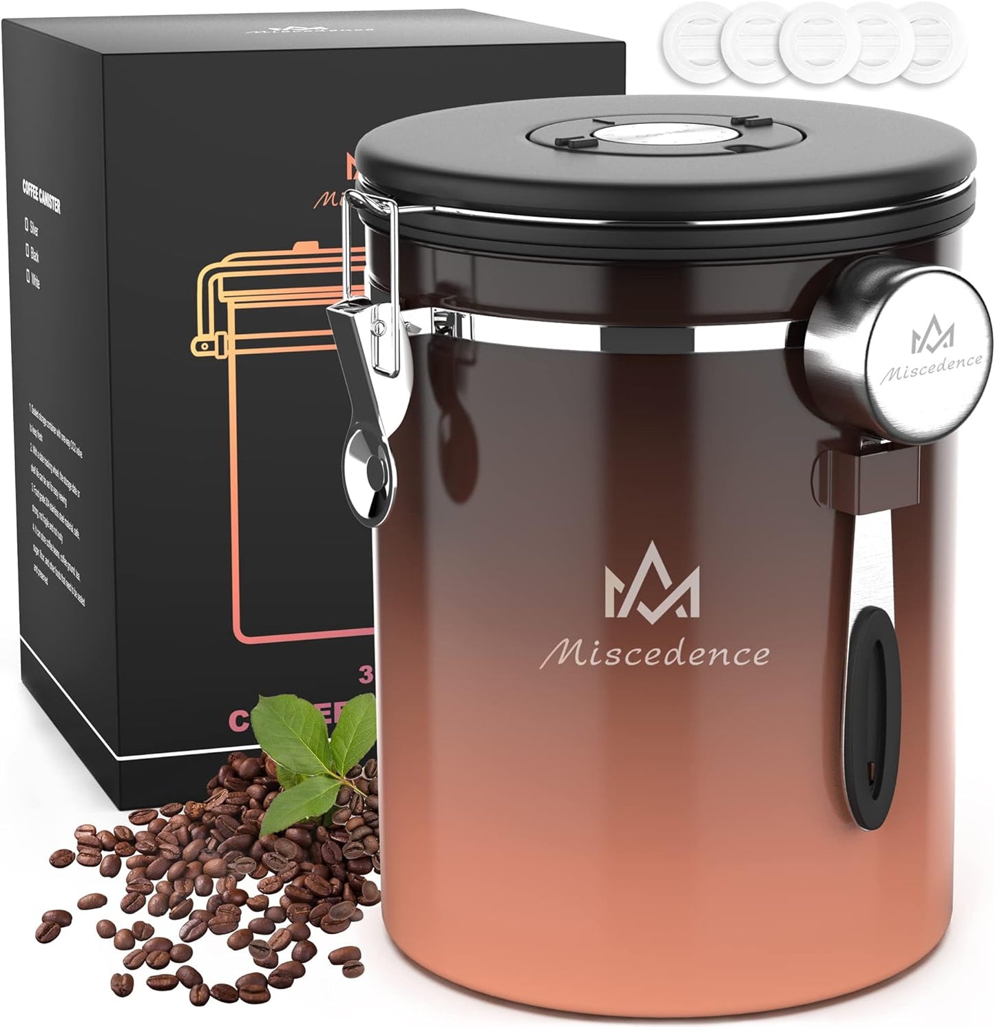 35OZ Coffee Canister for ground coffee with Date Tracker,copper color 304 Stainless Steel Kitchen Food Airtight storage container for Coffee Beans or Grounds, Tea, Sugar(35oz-Gradient)