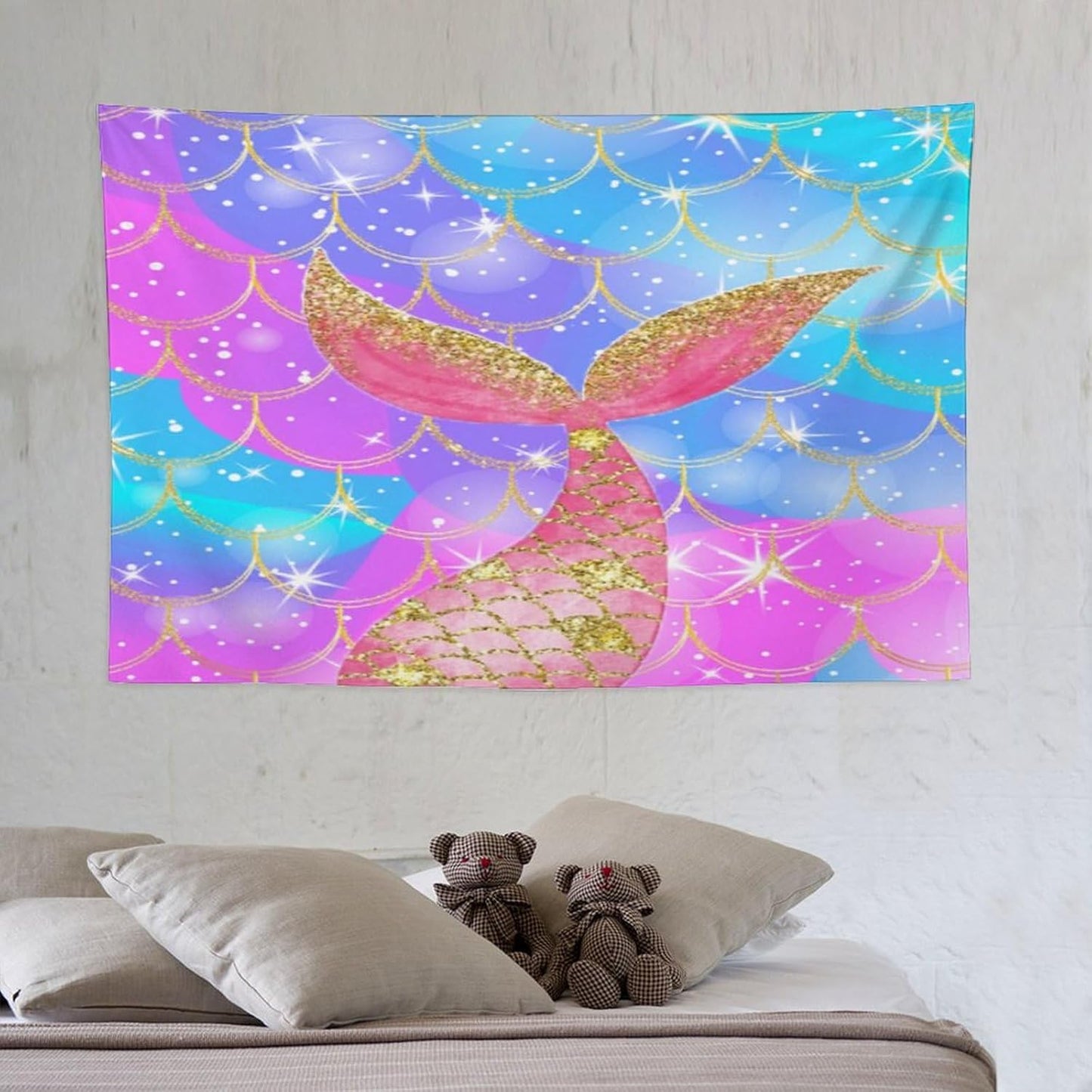 HZOHNAGO Mermaid Scales Tapestry Colorful Shiny Scales Mermaid Tail Pattern Printed Wall Tapestry Wall Hanging for Bedroom Living Room Dorm 60" W x 40" H