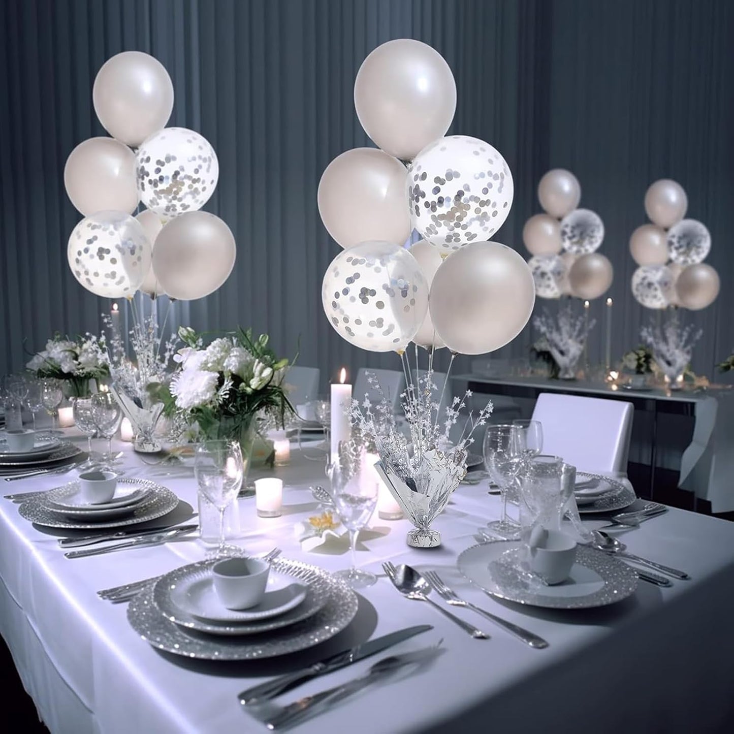 12 Pack Metallic Foil Spray Centerpiece Star Table Decoration Burst Table Centerpieces for Birthday Wedding Anniversary Graduation Holiday Party Supplies Decor, Silver