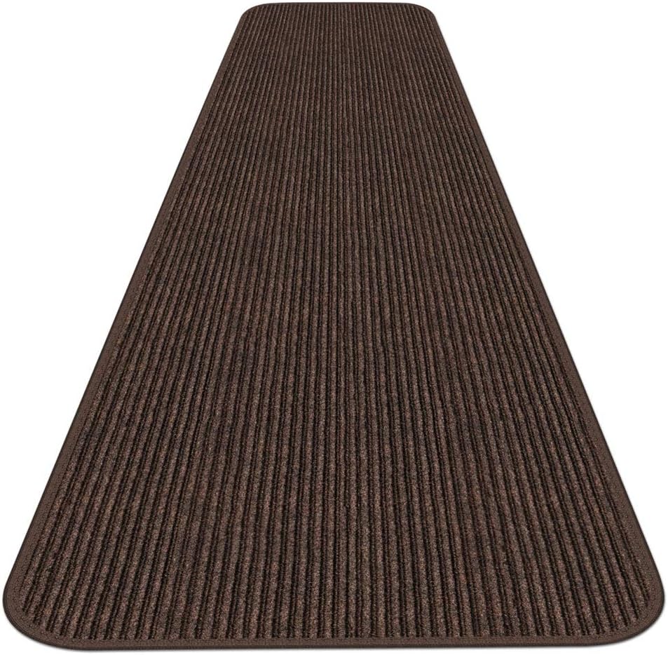 House, Home and More Indoor Outdoor Double-Ribbed Carpet Runner with Skid-Resistant Rubber Backing - Bittersweet Brown - 4 Feet x 15 Feet
