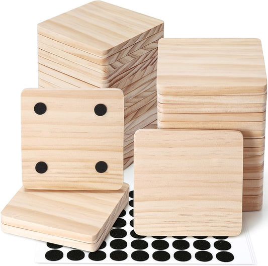 36 Pieces Unfinished Wood Coasters, GOH DODD 4 Inch Wooden Blanks with Non-Slip Pads for Laser Engraving Wood Burning Staining Painting Decoupage Housewarming Gifts Wedding Crafts Education, Square