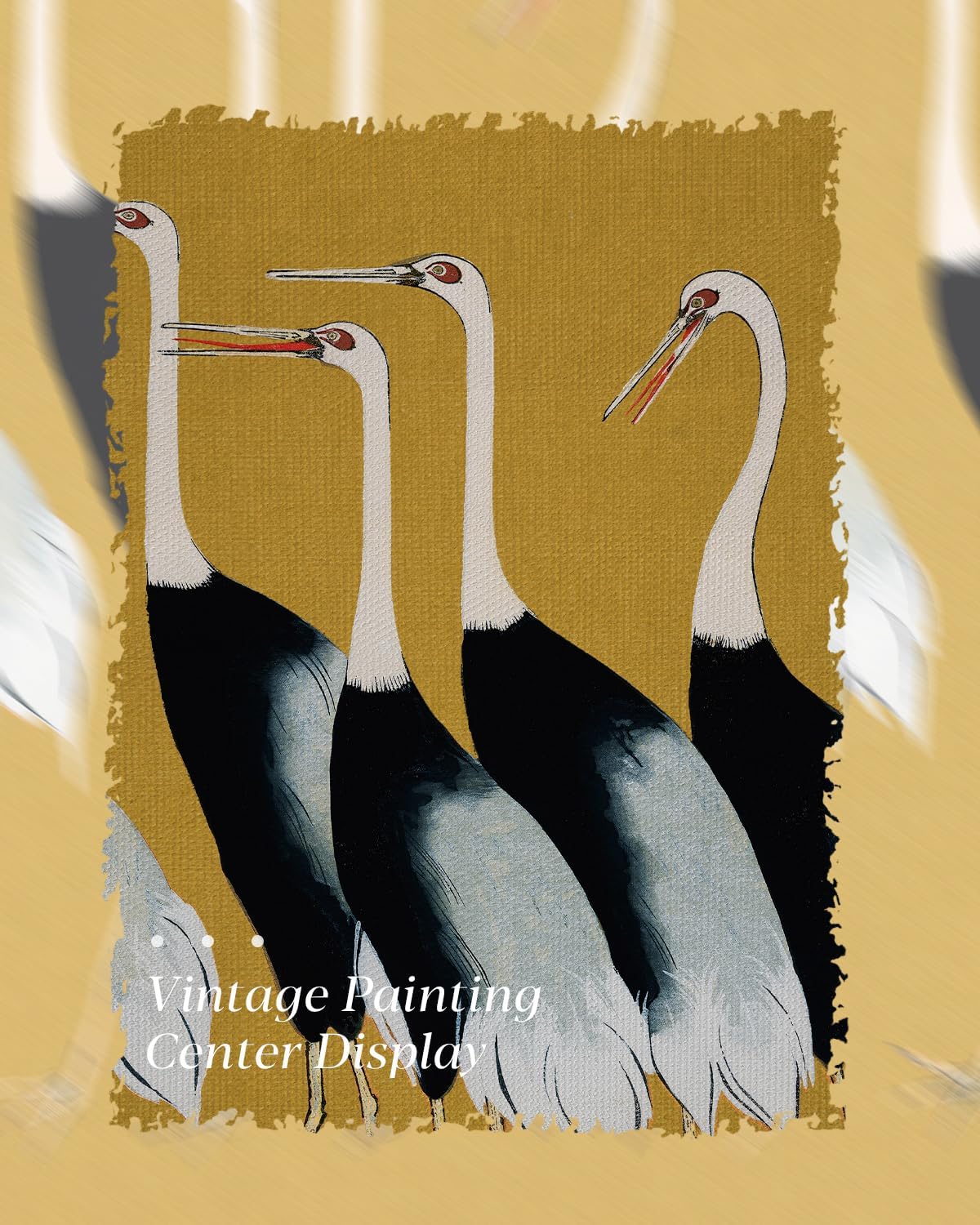 HUARCEY Gold Framed Vintage Wall Art for Living Room, Animals Painting Prints Shelf Decor for Kitchen, Aesthetic Bedroom Wall Art Decor, Christmas Gifts for Friends or Family (Seven Cranes 16"x24")