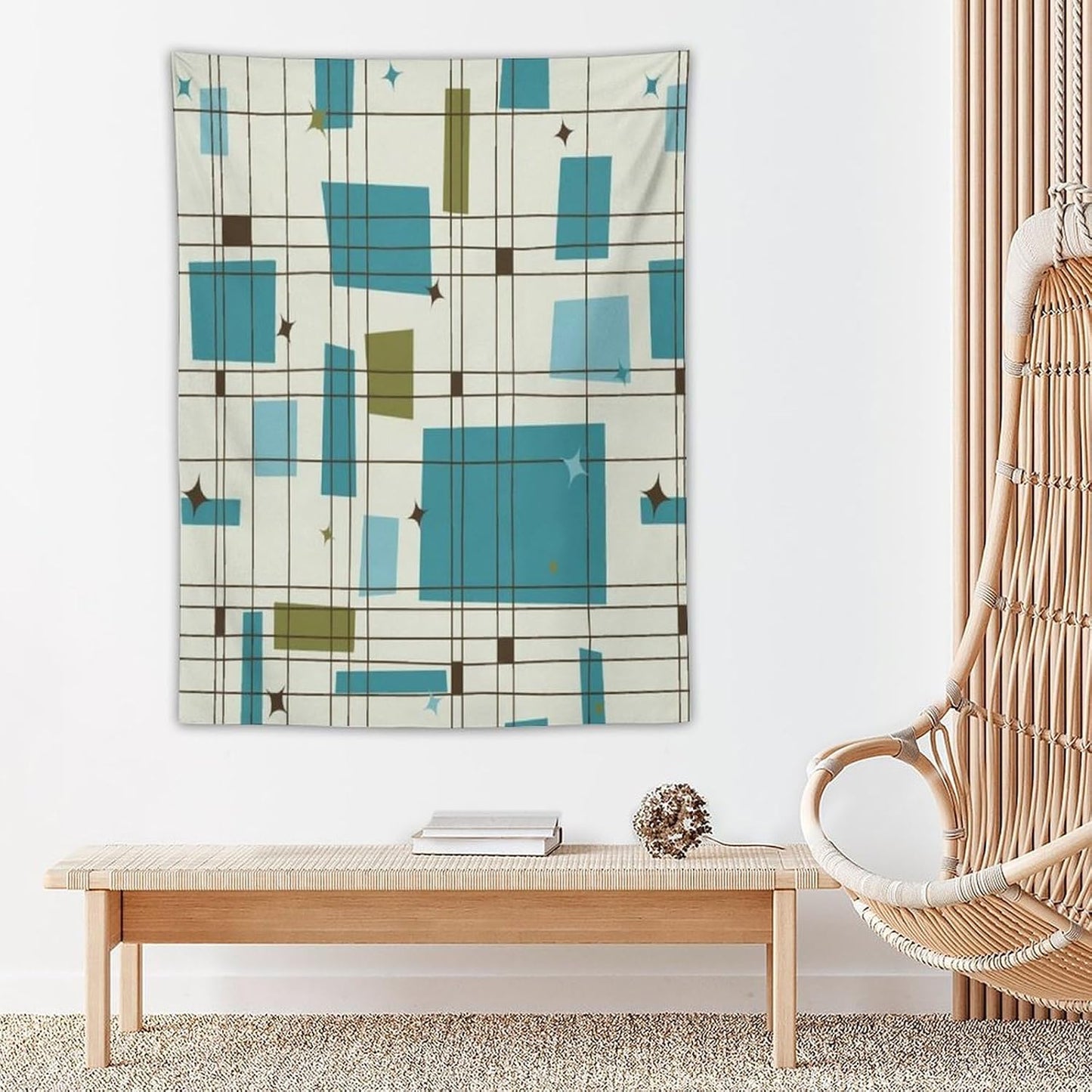 ICMOLYYENLO Boho Medieval Cat Tapestry, Abstract Atomic Starburst Geometric Aesthetic Art Wall Hanging For Bedroom Living Room Dormitory 40x60 Inches