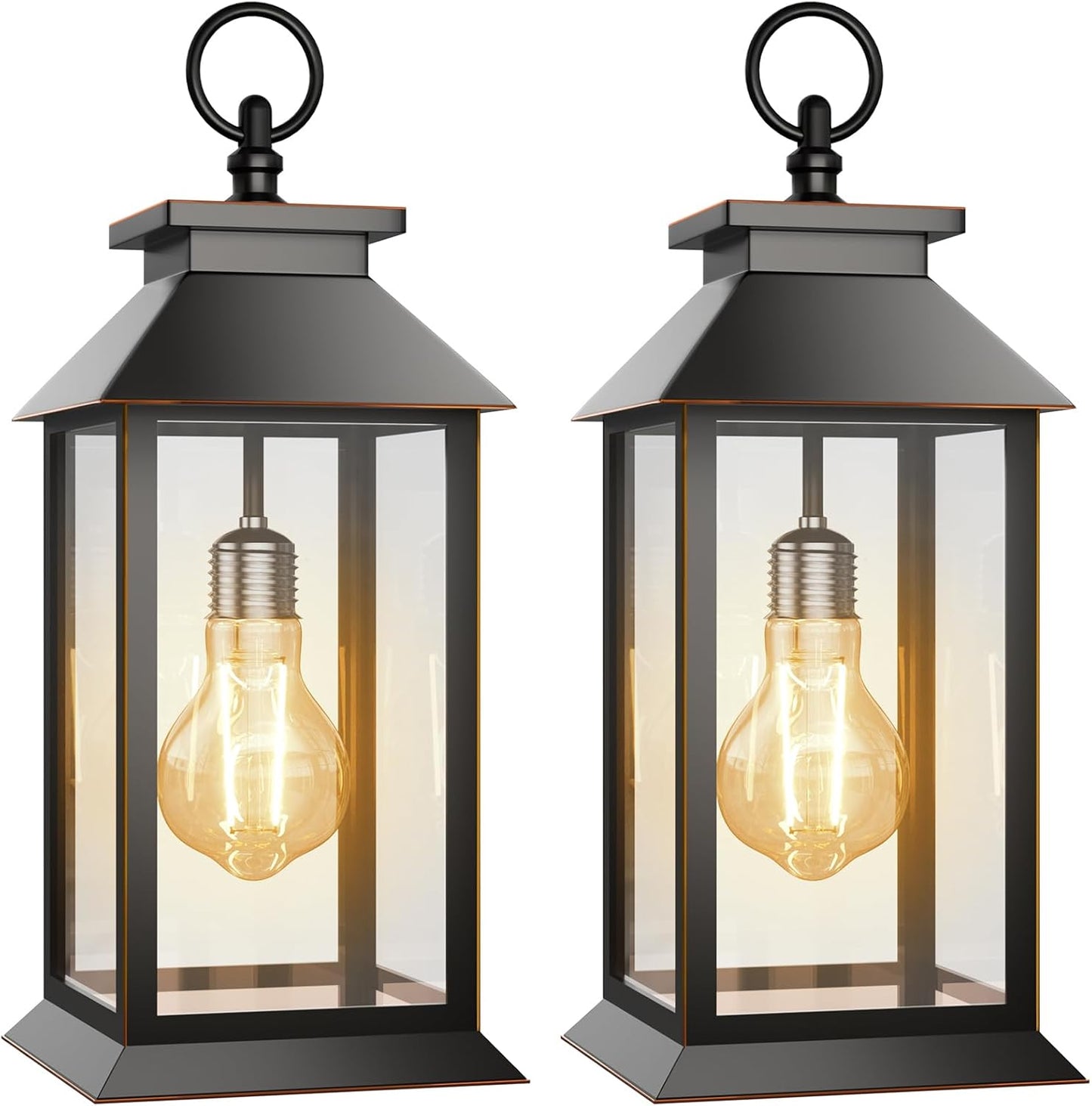 2 Pack Hanging Solar Lanterns Glass Solar Lights Outdoor Waterproof Upgraded Solar and 2 AA Batteries Powered, for Outside Porch, Patio and Indoor Tables, Mantelpiece