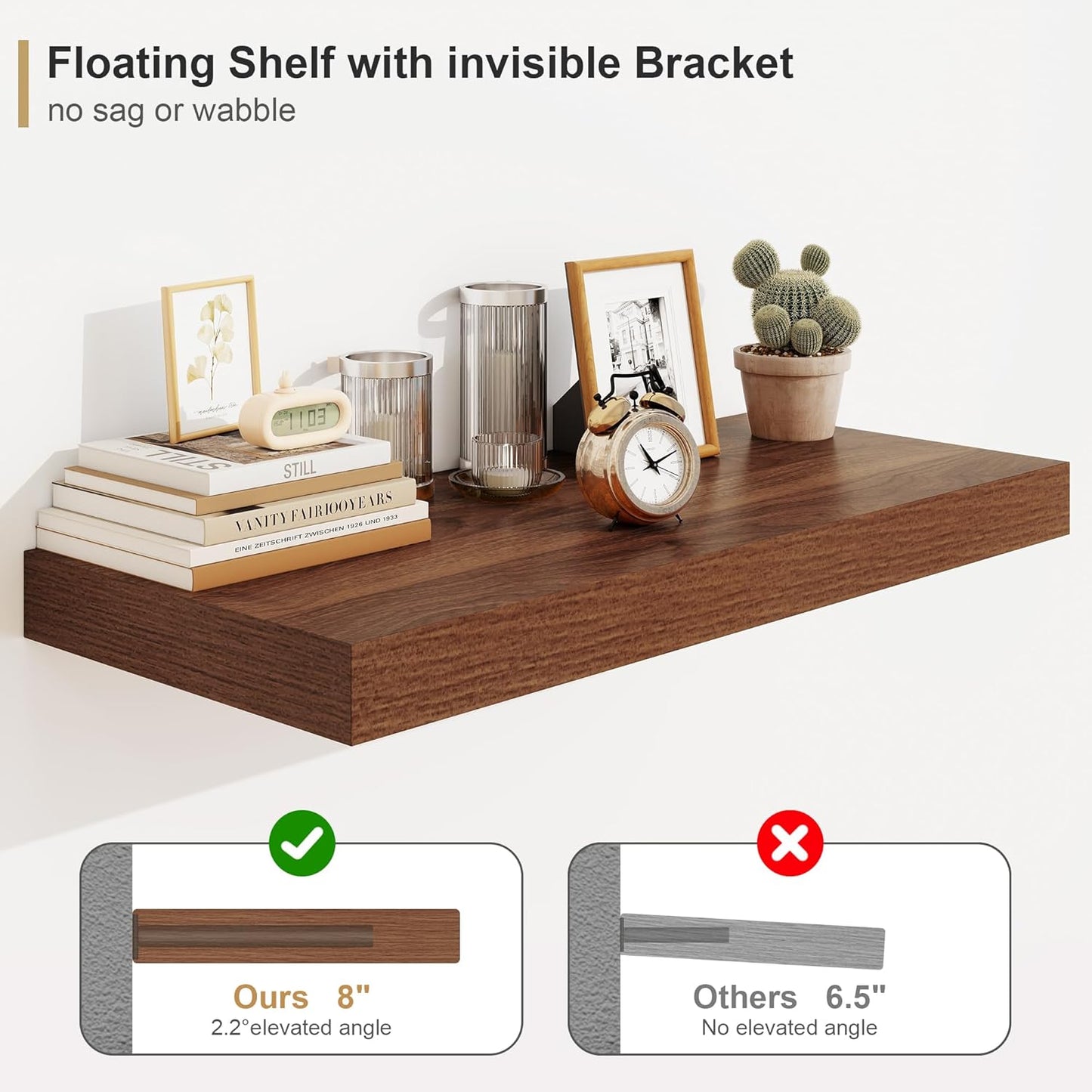 12" Deep Walnut Floating Shelves,Over Toilet Long Wall Mounted Modern Farmhouse 36 inches,Wall Shelves with Invisible Brackets for Bedroom, Bathroom, Living Room, Kitchen, Set of 1