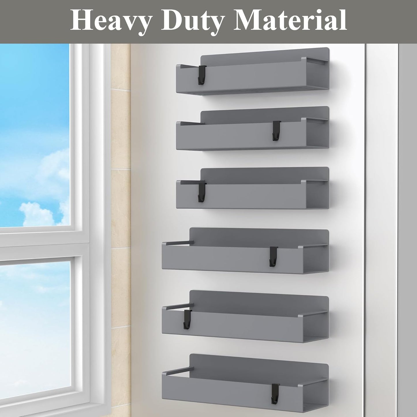 6 Pack Magnetic Spice Rack Organizer for Refrigerator and Oven, Dark Grey Fridge Organizers and Storage for Kitchen