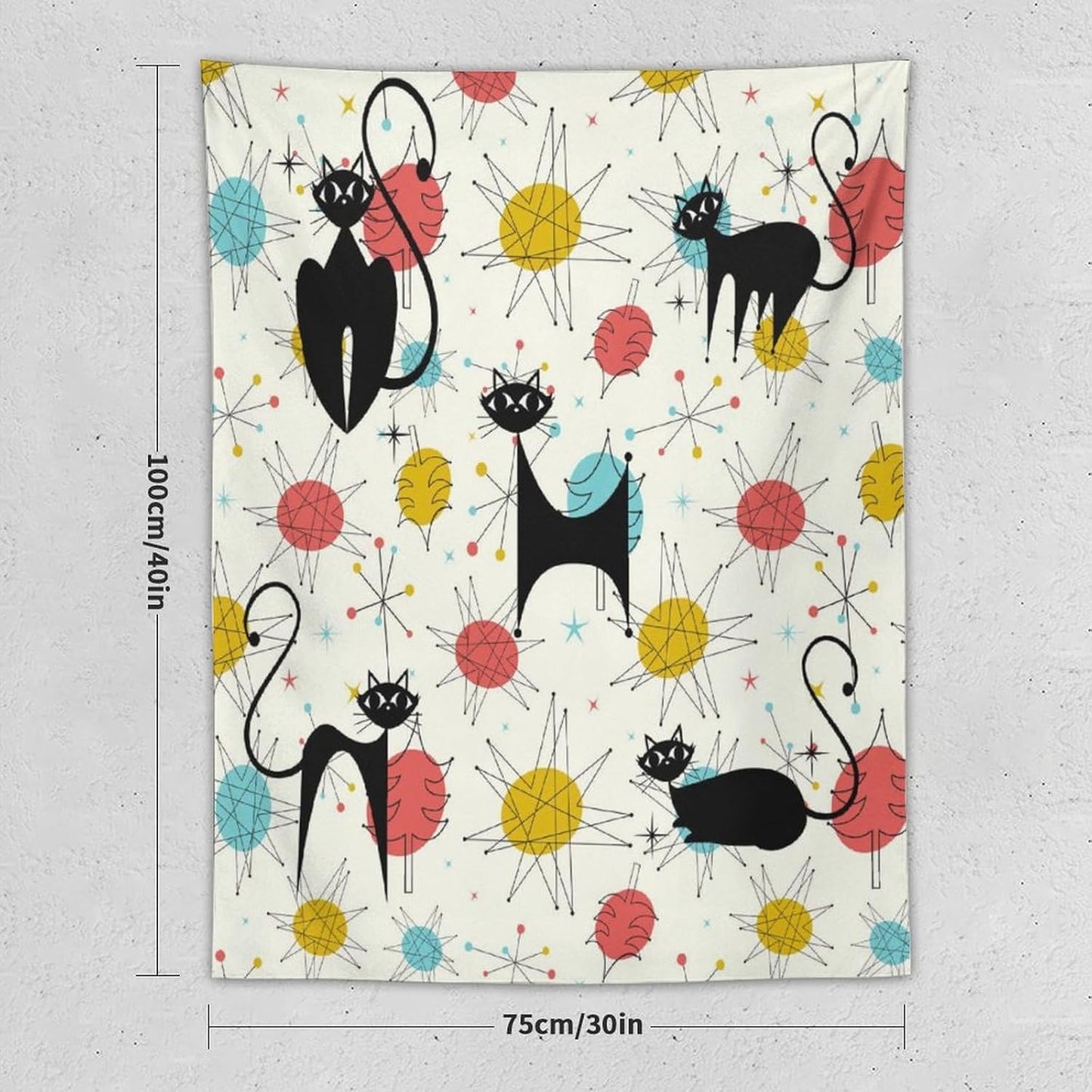 ICMOLYYENLO Abstract Cat Tapestry, Medieval Abstract Atomic Star Cat Vintage Home Wall Hanging Art Tapestry for Bedroom Living Room Dormitory 60x60 Inch