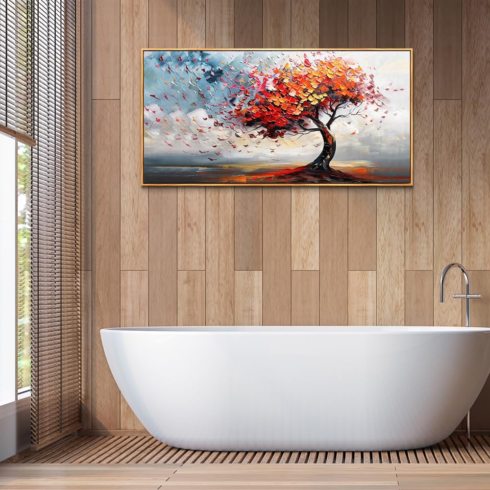 hyidecorart Wood Framed Prints Textured Pictures Abstract Wall Decor For Living Room Canvas Wall Art For Office Bedroom Decor Tree Panoramic Landscape Wall Paintings Artwork Modern Hotel Decoration