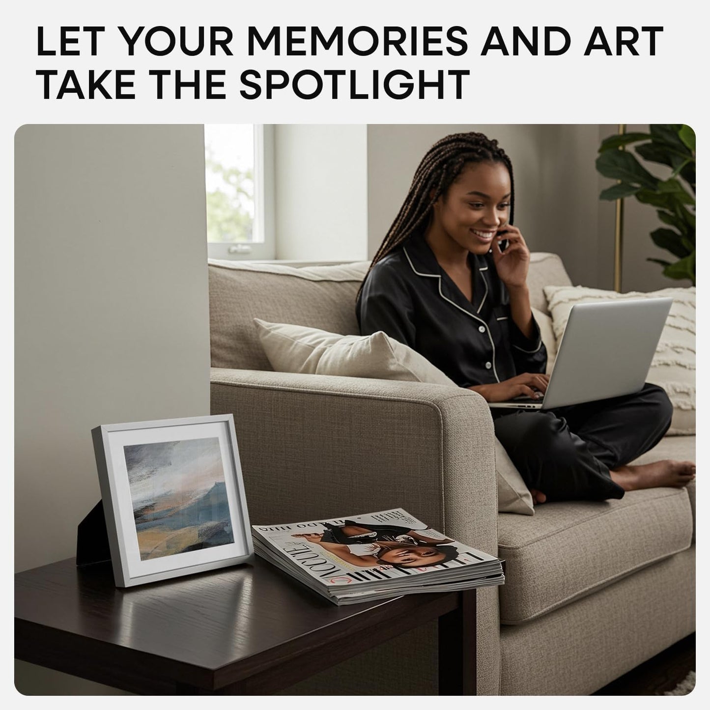 Homeforia 8x8 Silver Picture Frame, High End Metal 8 x 8 Square Frames with Mat 6 by 6 Photo, 8x8 Brass Frame Matted to 6x6 inch Print, 8by8 Wall or Tabletop Frames, Tempered Glass, Wall Kit, Set of 1