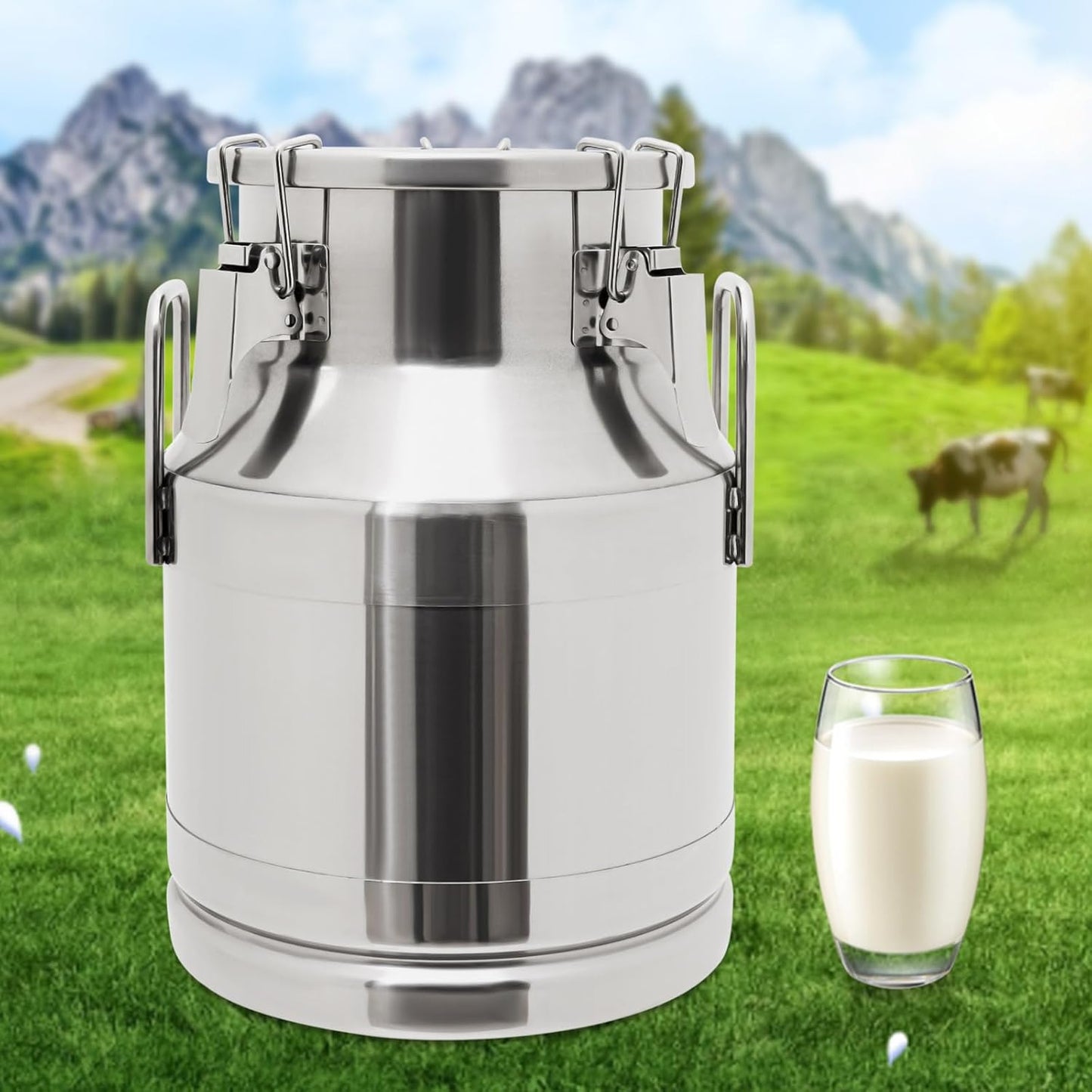 201 Food-Grade Stainless Steel Ice Bucket with Lid, 10L/2.64Gal Good Sealing Storage Canister Milk Bucket Milk Can for Coffee, Tea, Water, Milk, Soup