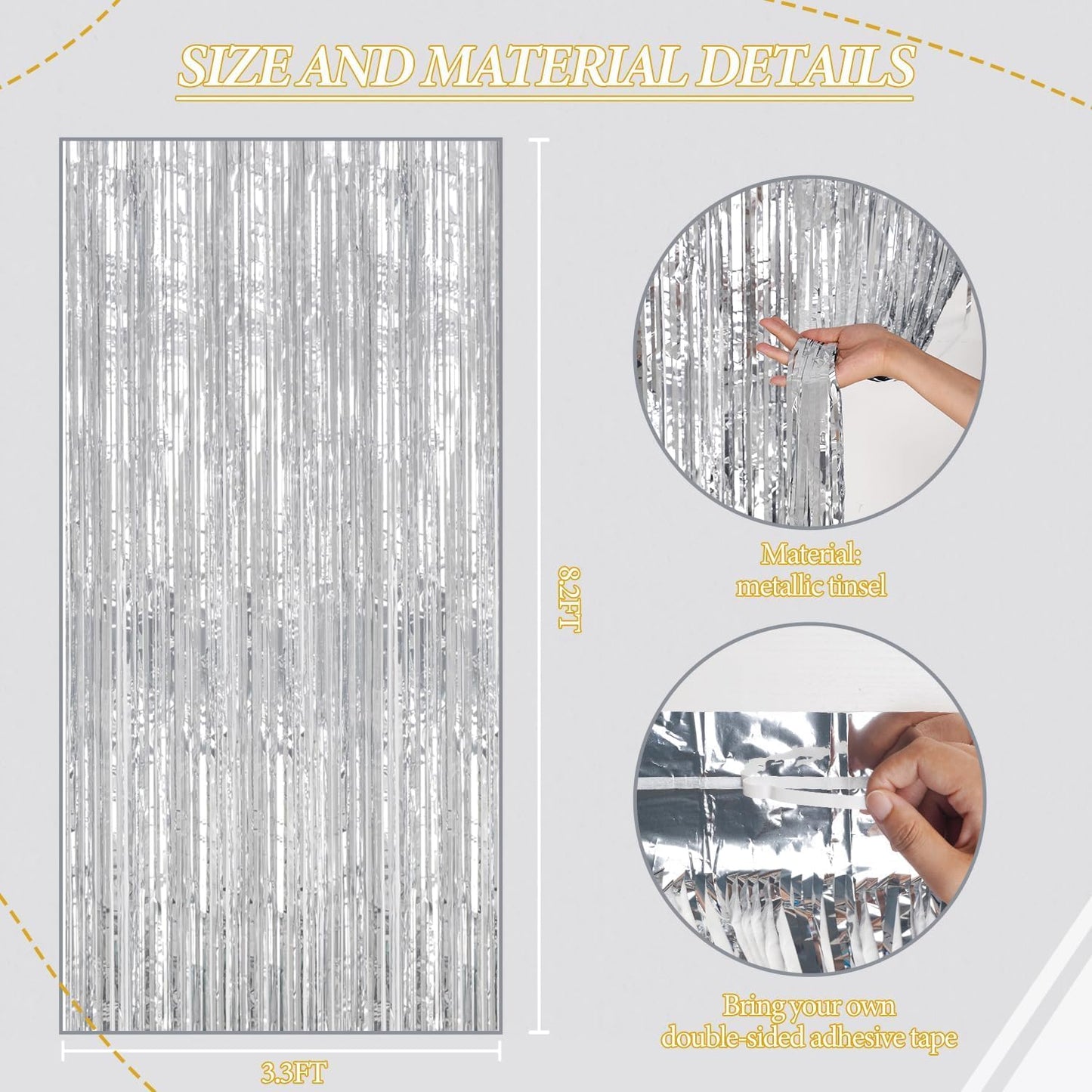 3 Pack Foil Fringe Backdrop - Silver Shiny Tinsel Curtains for Party Decoration/Photo Booth Props - 3.3x8.2 FT Metallic Foil Backdrop for Birthday, Wedding, Graduation, Christmas.