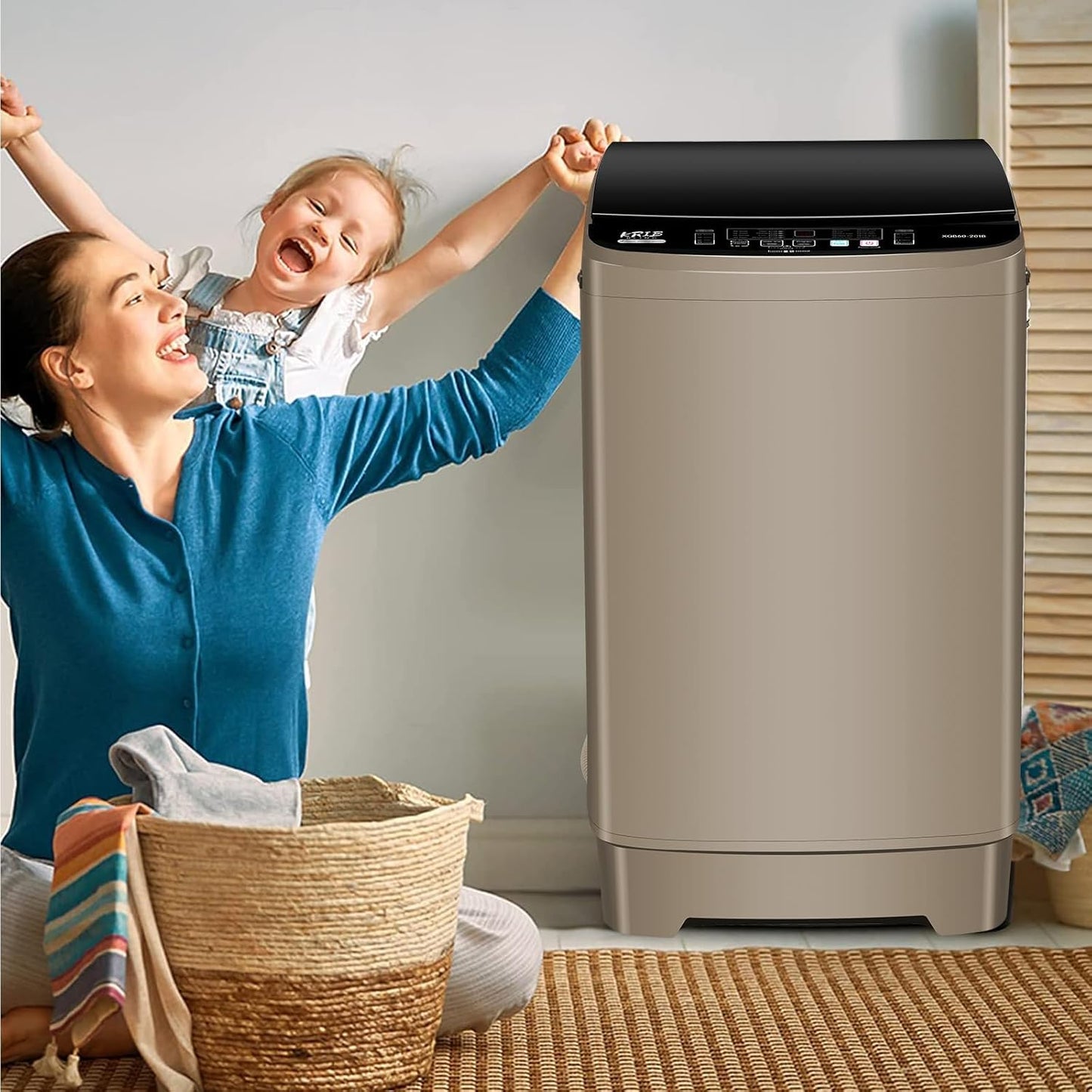 17.7 lbs Full Automatic Washing Machine with LED Display Compact Washing Machine with Drain Dump, 10 Wash Programs and 8 Water Levels Ideal for Dorms, Apartments, RV, Gold, KB03 GOLD6-3