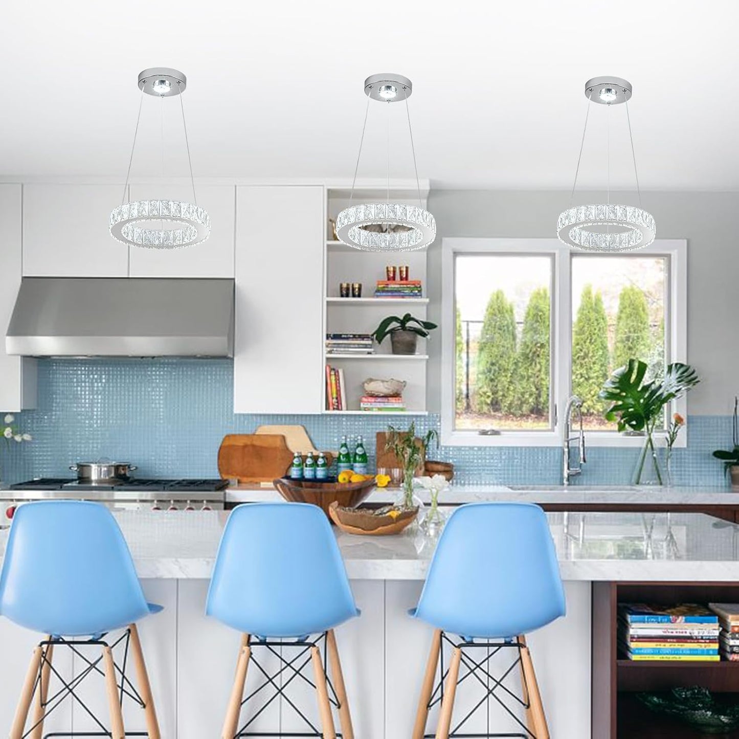 11.8" Crystal Chandelier LED Round Flush Mount Ceiling Light Fixture Modern Hanging Pendant Lighting Mini Ring Chandeliers for Dining Room Kitchen Island Hallway Bathroom (Cool White)