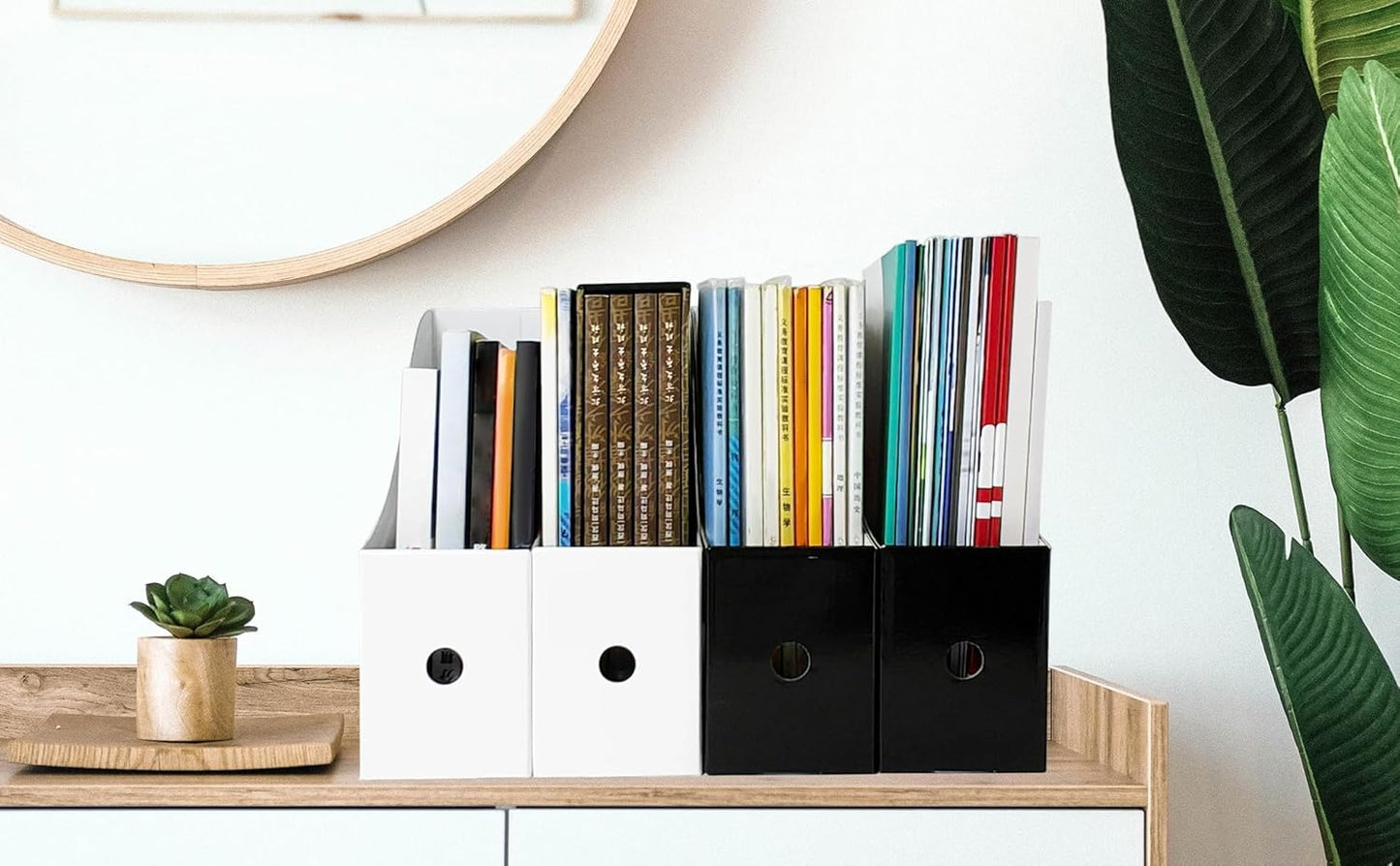 24 Pack Cardboard Magazine Holder, Magazine File Holder for Home, Office, Desk, 10.6'' H×10.2'' L ×3.5''W Magazine Storage Box (12 Pack White and 12 Pack Black)
