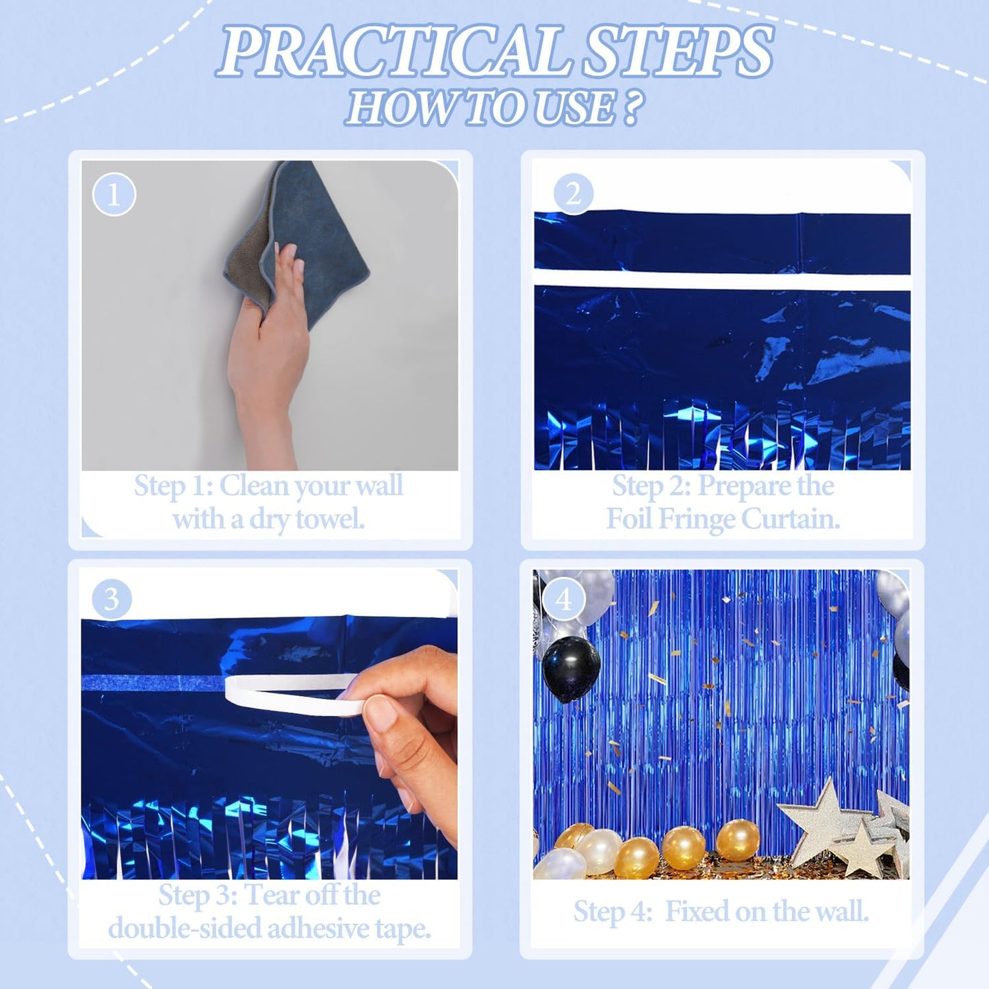 3 Pack Foil Fringe Backdrop - Royal Blue Shiny Tinsel Curtains for Party Decoration/Photo Booth Props - 3.3x8.2 FT Metallic Foil Backdrop for Birthday, Wedding, Graduation, Christmas.