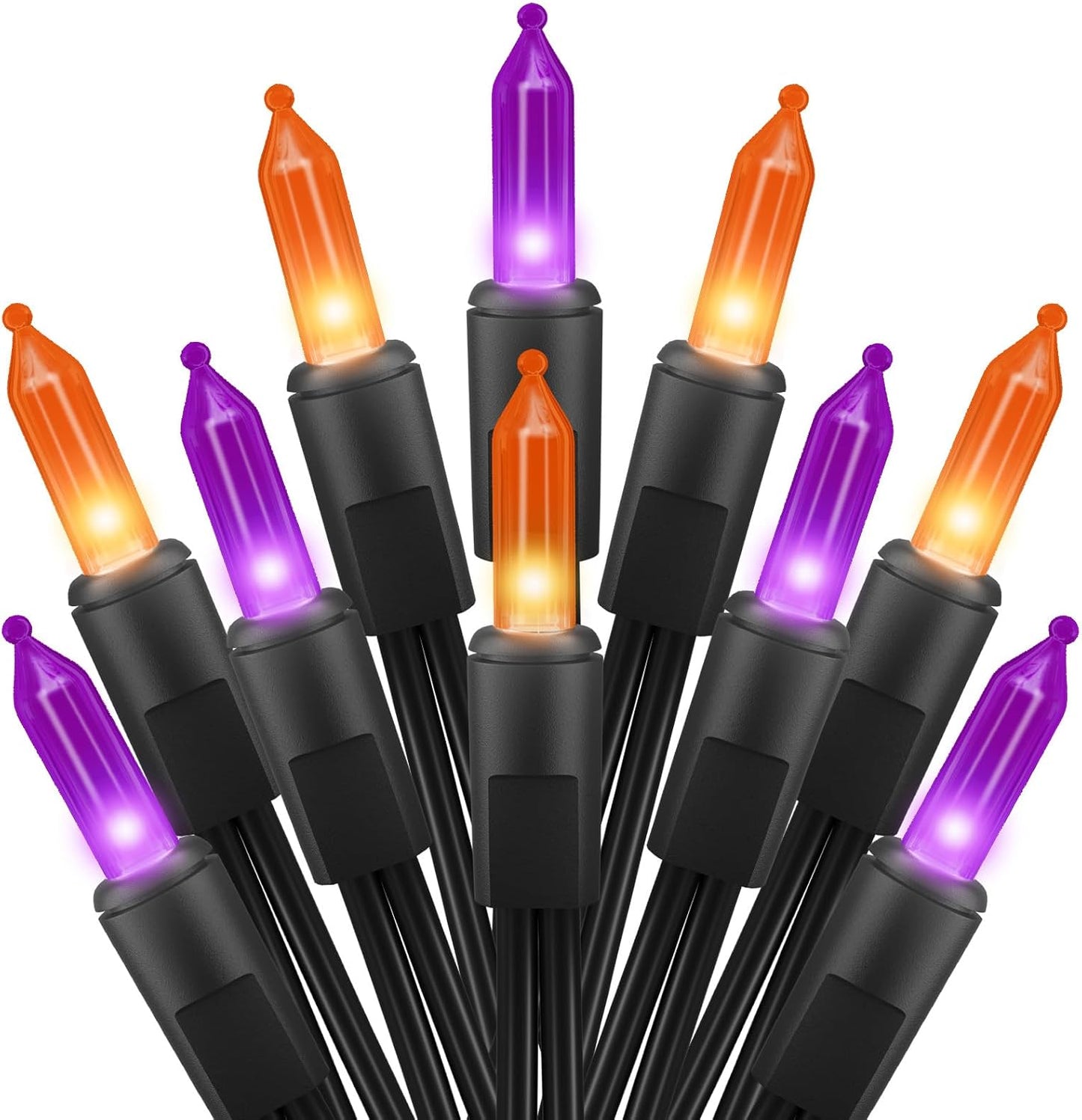2 Pack Halloween Mini Lights, 13 Feet 50 Count Totally 100 Count Incandescent Mini String Lights, Connectable Halloween Light for Haunted House Party Holiday Window Indoor Decoration, Orange & Purple