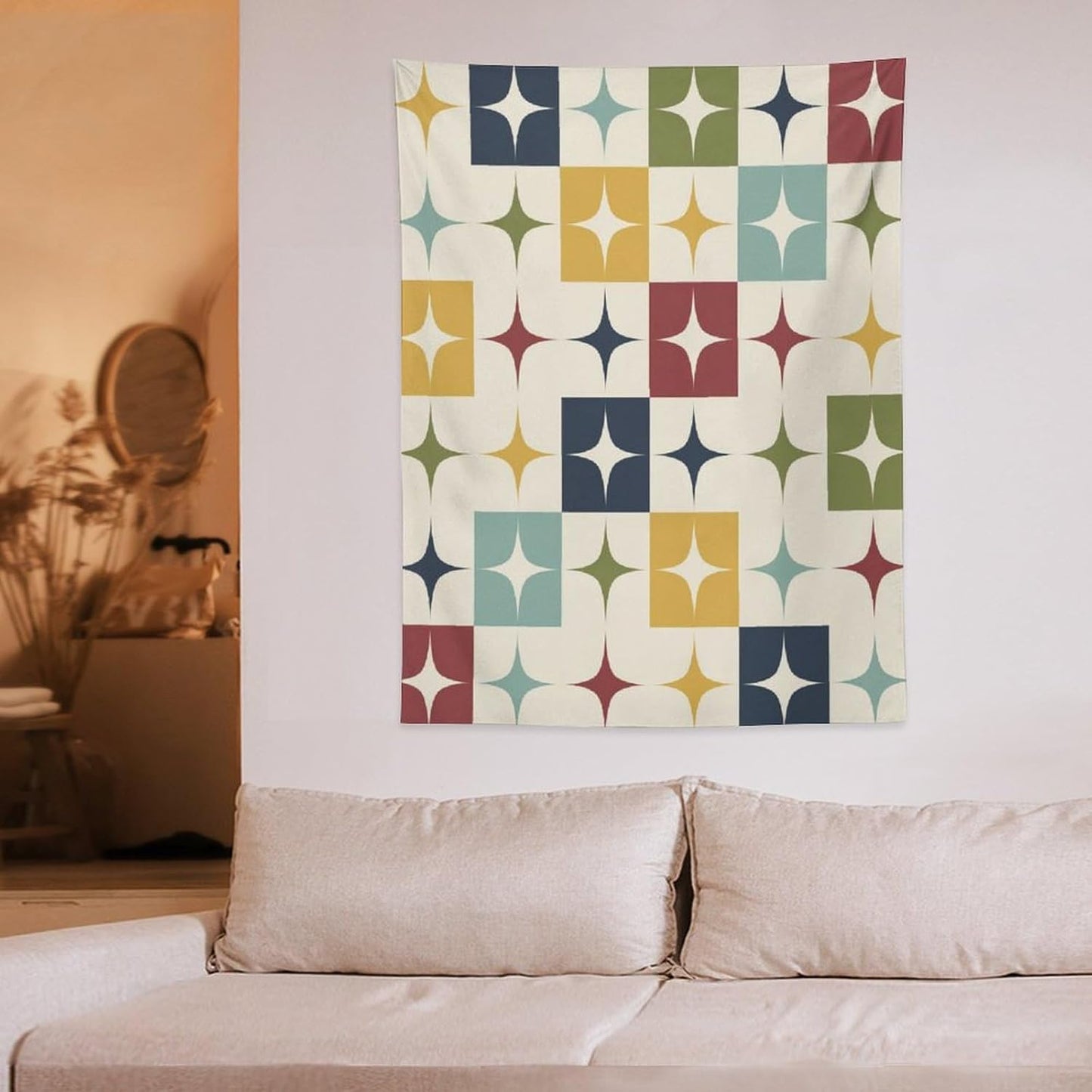 ICMOLYYENLO Boho Medieval Cat Tapestry, Abstract Atomic Starburst Geometric Aesthetic Art Wall Hanging For Bedroom Living Room Dormitory 50x60 Inches