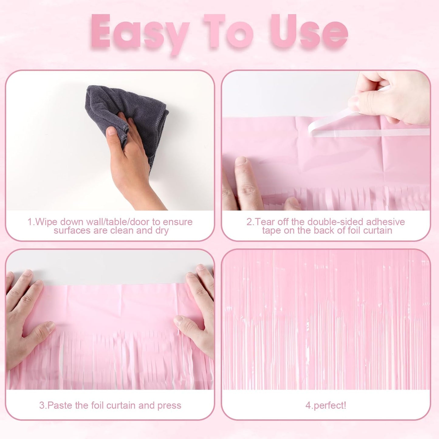 3 Pack 3.3 x 8.2 ft Pasel Pink Foil Fringe Backdrop Curtains, Tinsel Streamers Birthday Party Decorations, Fringe Backdrop for Graduation, Baby Shower, Gender Reveal, Disco Party