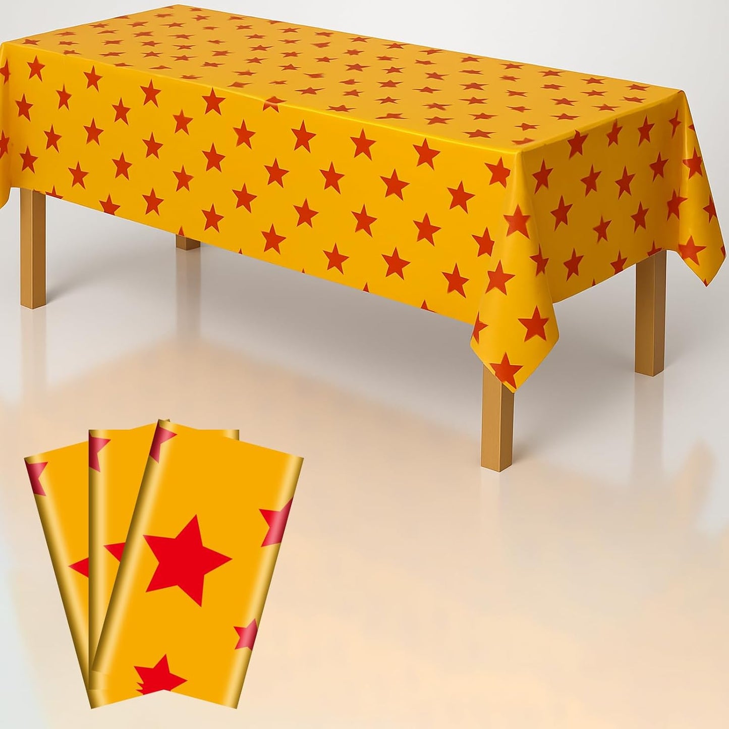iCius Anime Theme Tablecloths 3-Pack Yellow and Red Stars Print 108"x54" - Disposable Table Covers for Cosplay Birthdays, Vedio Game Themed Party Decor Supplies
