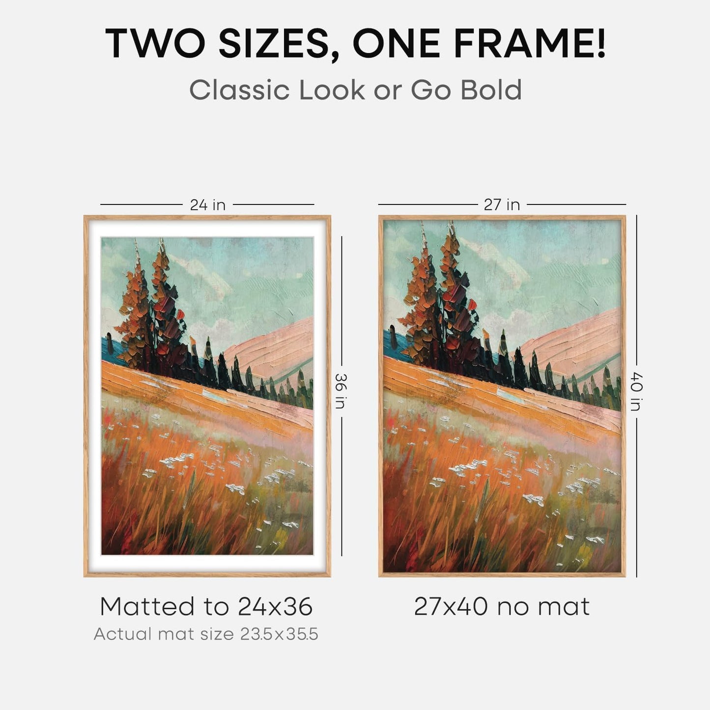Homeforia Wood Poster Frame 27x40, High End Natural Oak 27 x 40 Large Picture Frame with Mat 24 by 36, 27x40 Light Wooden Frames Matted to 24x36, 40x27 Movie Frames, Tempered Glass, Wall Kit, Set of 1