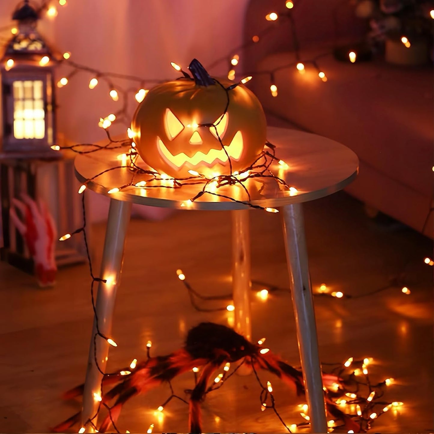 100 LED Orange Halloween Lights, 2 Pack 17FT Mini String Lights Battery Operated Orange Fairy Light 8 Modes Timer Waterproof for Indoor Outdoor Patio Tree Holiday Party Fall Halloween Decor