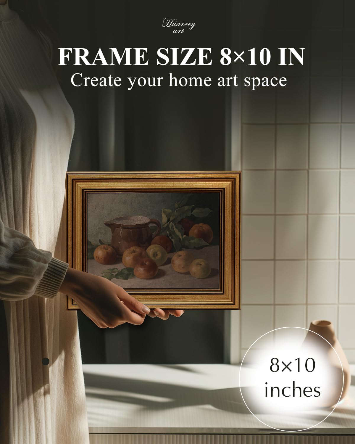 HUARCEY Gold Framed Vintage Wall Art for Living Room Harvest Apples Still Life Oil Painting Artwork Shelf Decor Abstract Picture Canvas Print Farmhouse Fruit Wall Decor Bedroom Kitchen Bathroom 8"x10"