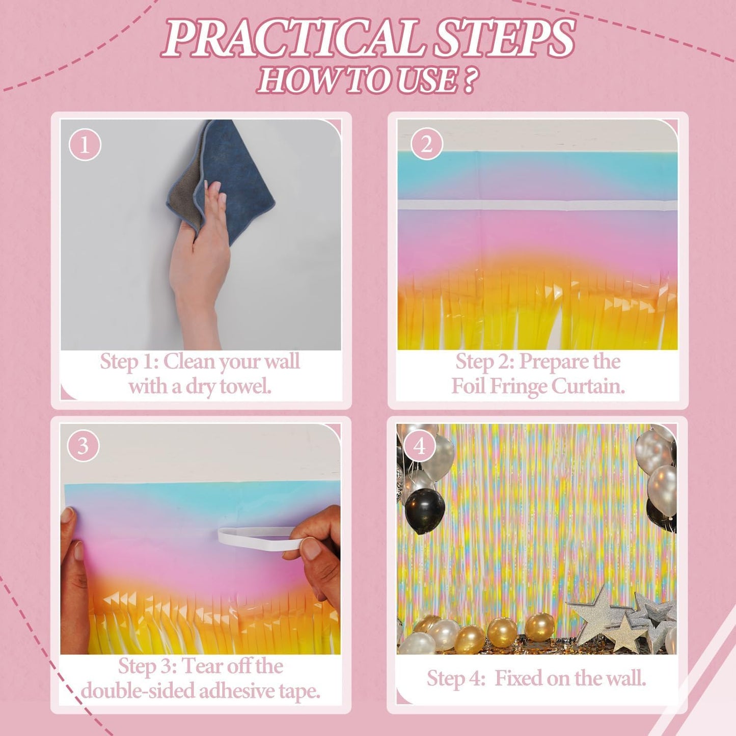 3 Pack Foil Fringe Backdrop - PastelRainbow Shiny Tinsel Curtains for Party Decoration/Photo Booth Props - 3.3x8.2 FT Metallic Foil Backdrop for Birthday, Wedding, Graduation, Christmas.