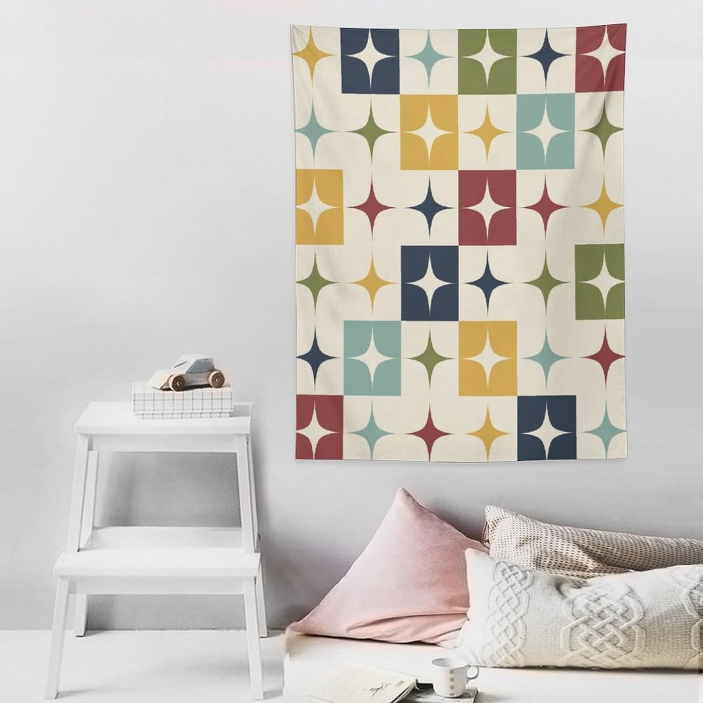 ICMOLYYENLO Boho Medieval Cat Tapestry, Abstract Atomic Starburst Geometric Aesthetic Art Wall Hanging For Bedroom Living Room Dormitory 60x80 Inches