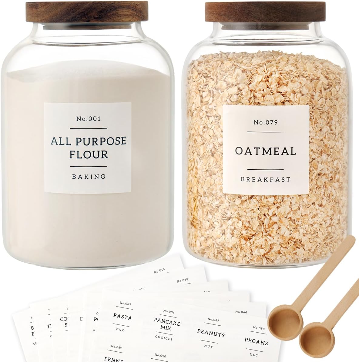 2 PCS Large Glass Jar with Airtight Lid, Glass Food Storage Jars for Tea,Spice,Cereal, Egg,Flour,Coffee and More(70 FL OZ/2000 ml)