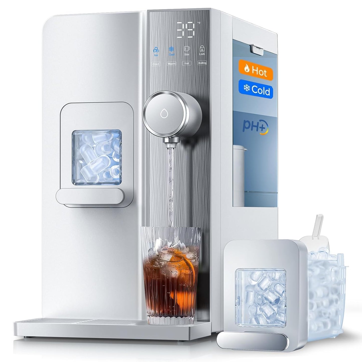 Ice Maker Water Filter Dispenser, 3 in1 Countertop Instant Hot & Cold Water -7 Stage Purification with Remineralization 7 Temperature & 5 Dispensing Volume Options Portable No Installation.