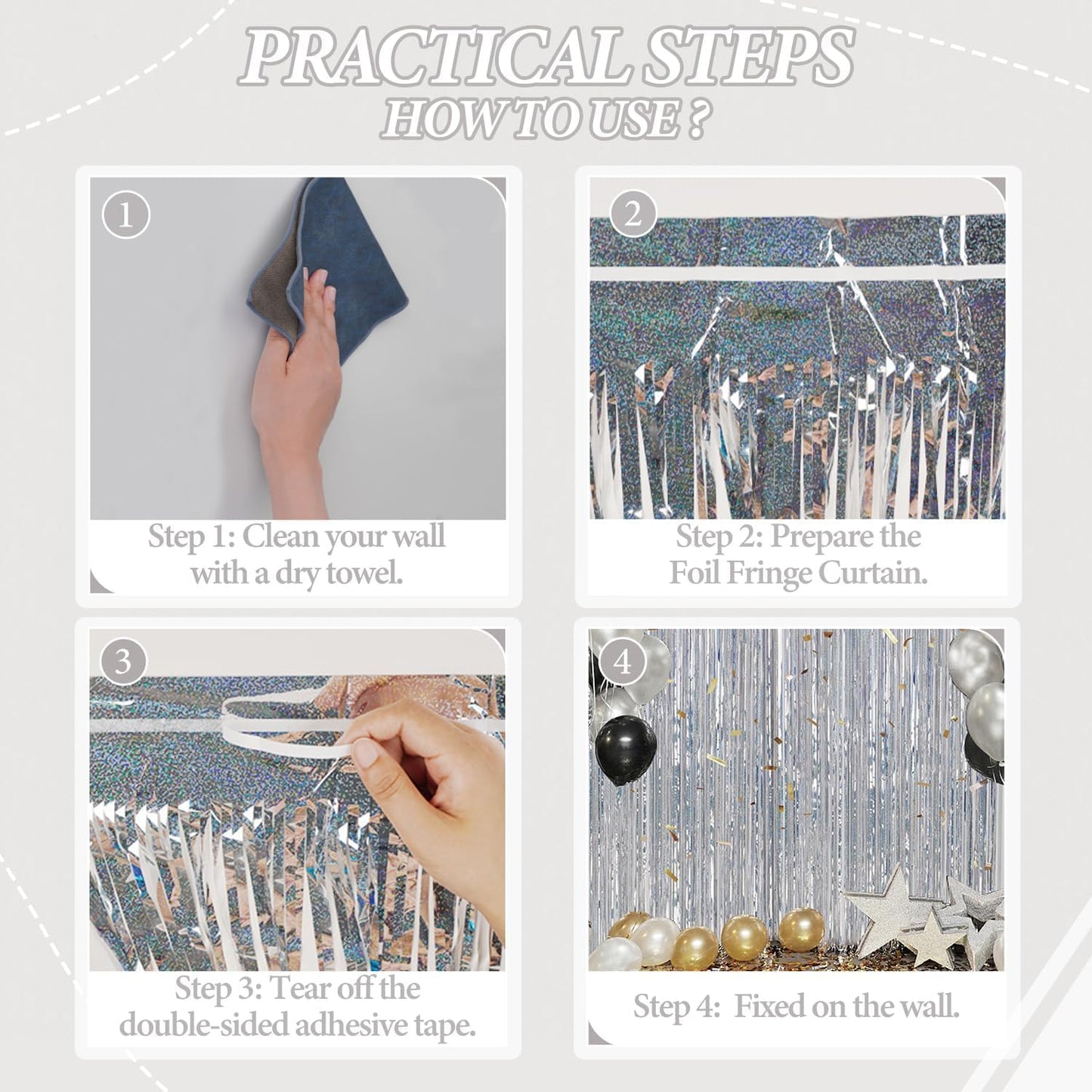 3 Pack Foil Fringe Backdrop - Laser Silver Shiny Tinsel Curtains for Party Decoration/Photo Booth Props - 3.3x8.2 FT Metallic Foil Backdrop for Birthday, Wedding, Graduation, Christmas.