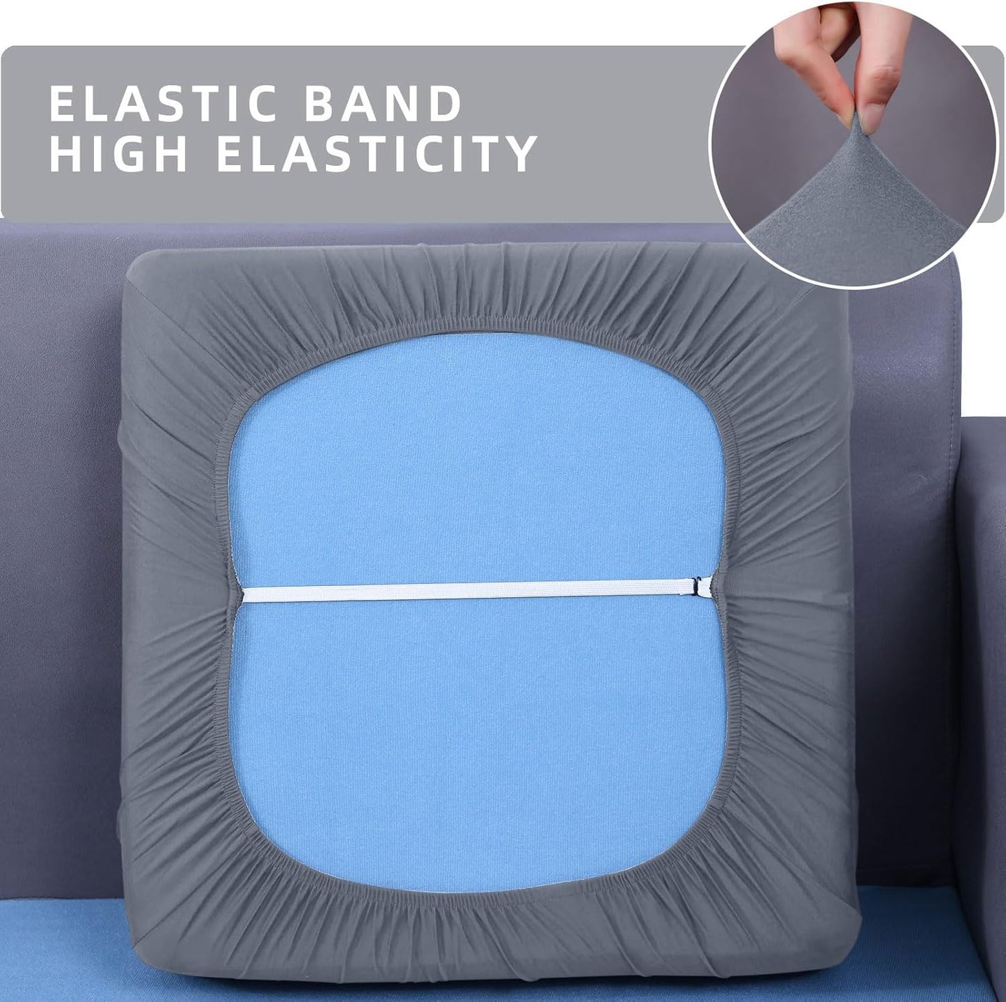 hyha Waterproof Couch Cushion Covers, Stretch Sofa Couch Seat Slipcover for Dog Washable, Non-Slip Waterproof Outdoor Cushion Covers for Patio Furniture Replacement (2 Pieces, Grey)