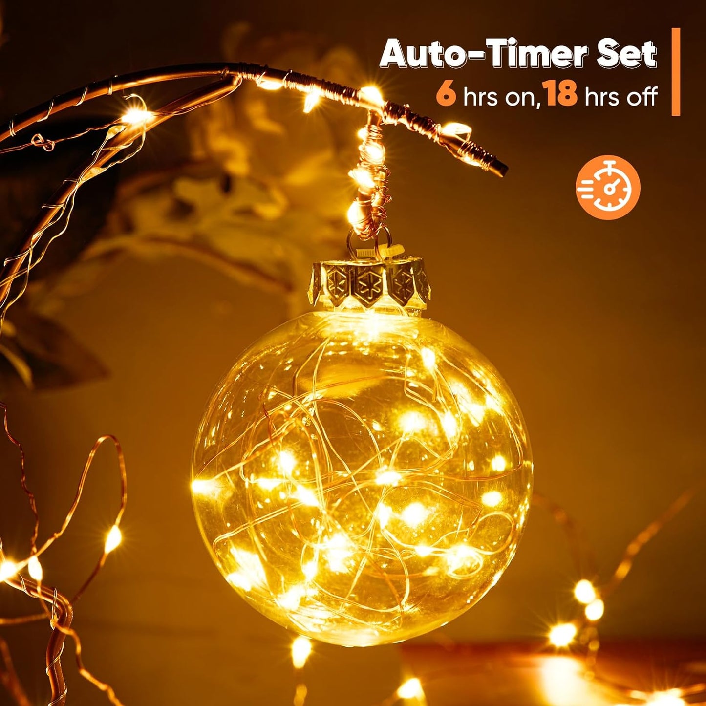 4 Pack 65.6 Ft. Battery Operated Outdoor String Lights with Remote & Timer, LED Warm White Fairy Lights, Waterproof Twinkle Lights for Bedroom, Dorm, Mason Jar, Wedding, Party, Christmas