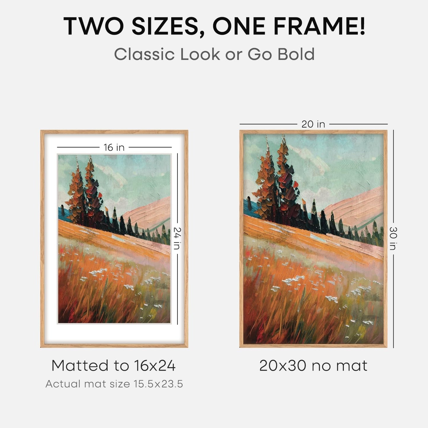 Homeforia 20x30 Picture Frame Wood, High End Natural Oak 20 x 30 Frame with Mat 16 by 24, 20x30 Light Wooden Poster Frames Matted to 16x24 Photo, 30by20 Large Frame, Tempered Glass, Wall Kit, Set of 1