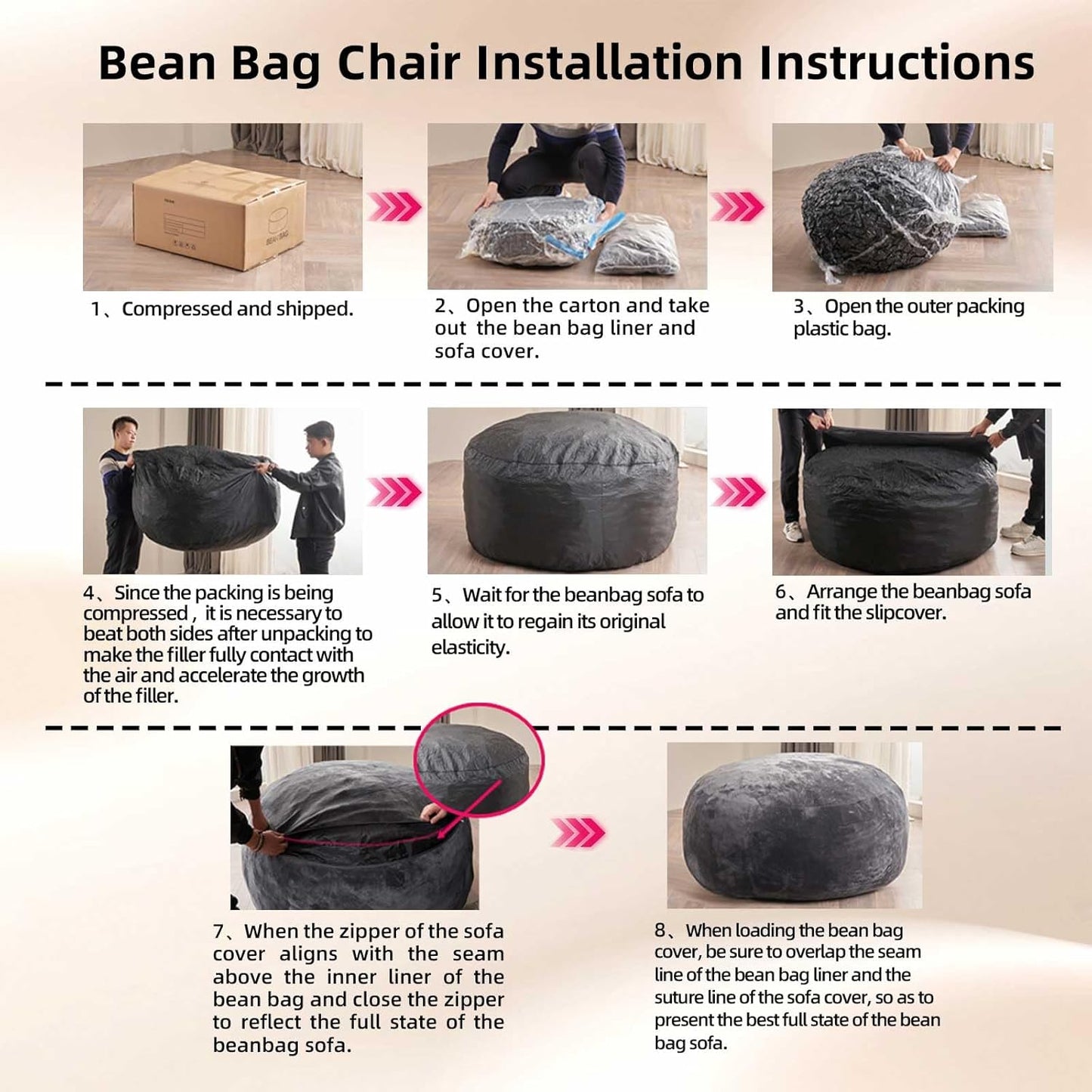 5FT，Big Bean Bag Chairs for Adults，Large beanbag with Filler Included，Memory Foam Material，Easy to Clean and Washable Corduroy Fabric，Suitable for Living Room and Bedroom (Dark Gray, 5 Foot)