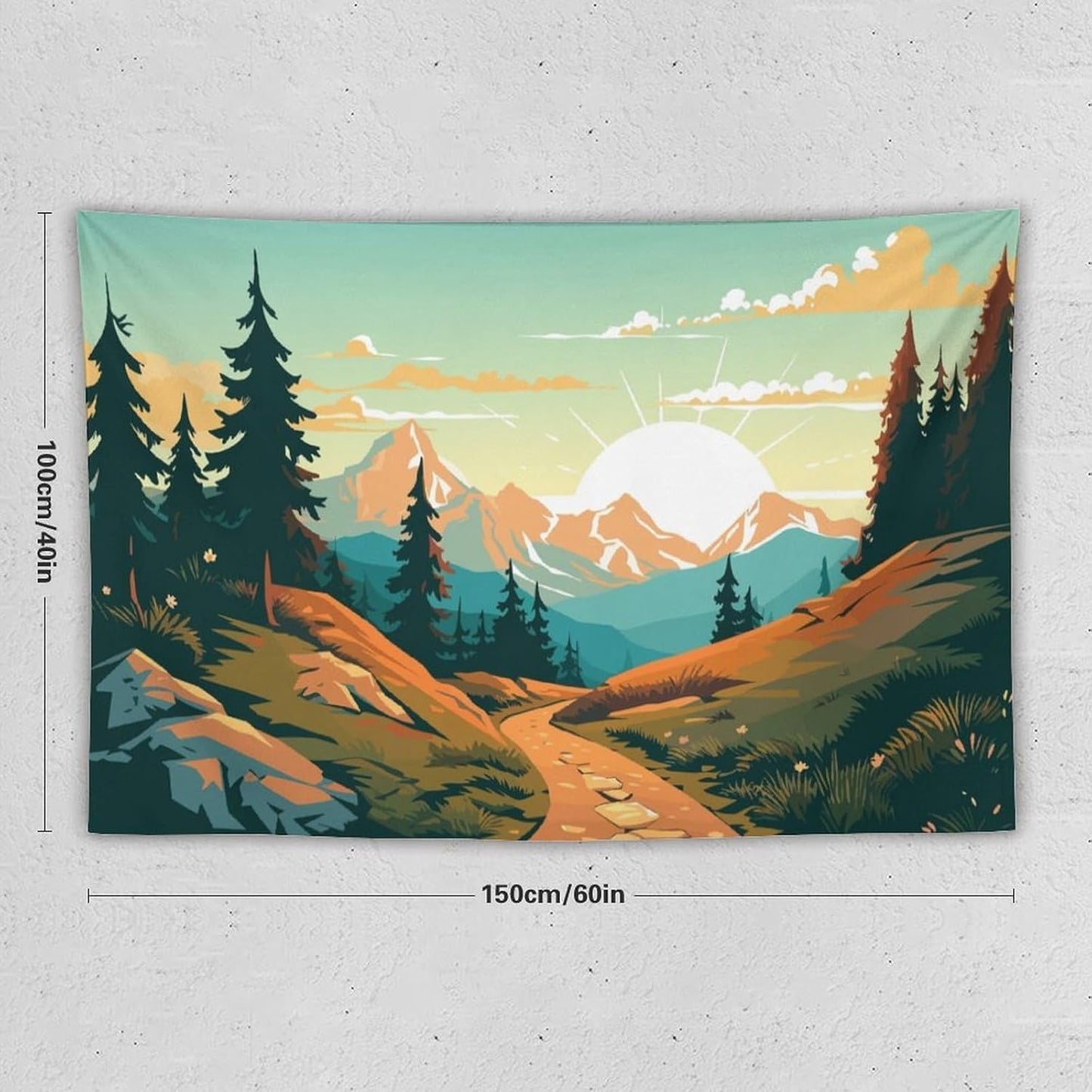 HZOHNAGO Mountain Tapestry Forest Mountain Sunrise Road Pattern Printed Wall Tapestry Wall Hanging for Bedroom Living Room Dorm 60" W x 40" H