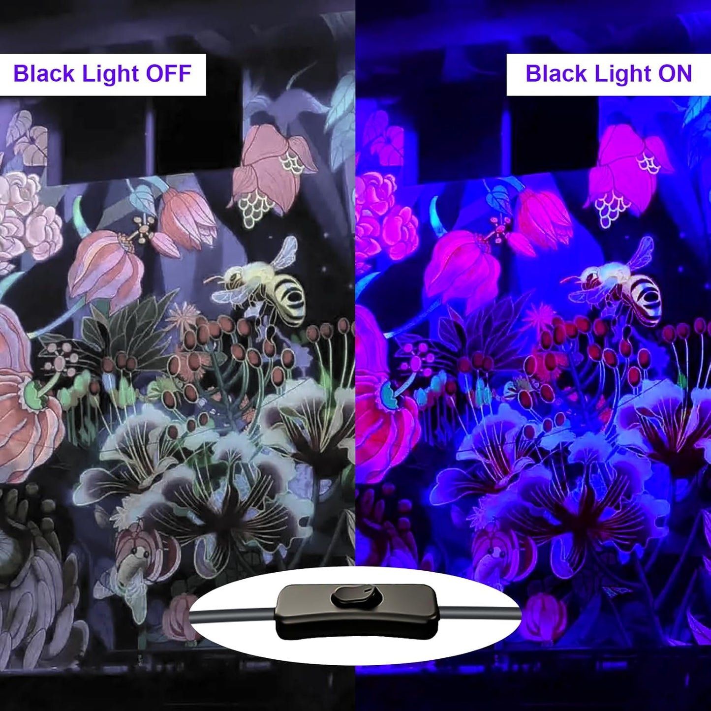 2 Pack 300W Black Lights, Blacklight Flood Light with Plug and Switch,for Glow Party, Black Light Party, Halloween, Body Paint, Neon Glow, Fluorescent Poster, Stage Lighting