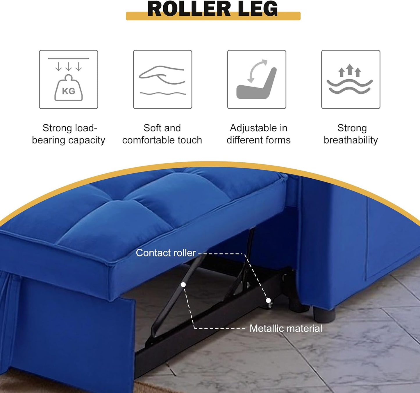 3 in 1 Sleeper Sofa Bed, Futon Sofa Bed for Living Room with Side Pocket, Blue Sleepers Sofas Couch with Pullout Beds, Convertible Love Seat Sleepers couch for Living Room, Bedroom, Small Space