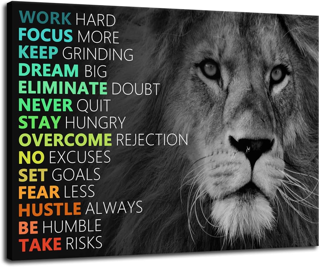 Inspirational Canvas Wall Art Animal Lion Positive Motivational Poster Canvas Painting Wall Art Framed Artwork Prints Picture for Living Room Office Gym [40''Wx 30''H]