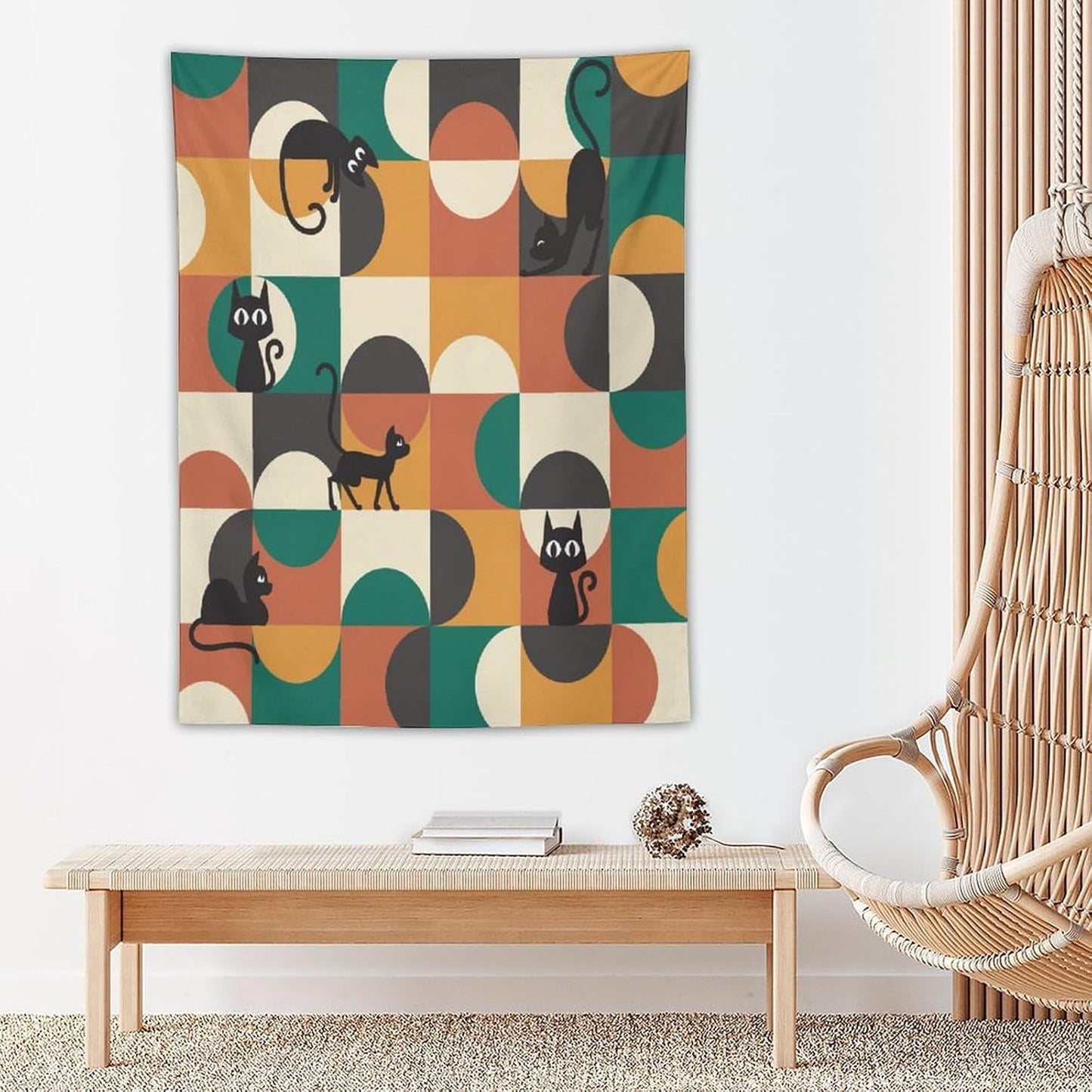 ICMOLYYENLO Boho Medieval Cat Tapestry, Abstract Atomic Starburst Geometric Aesthetic Art Wall Hanging For Bedroom Living Room Dormitory 60x60 Inches