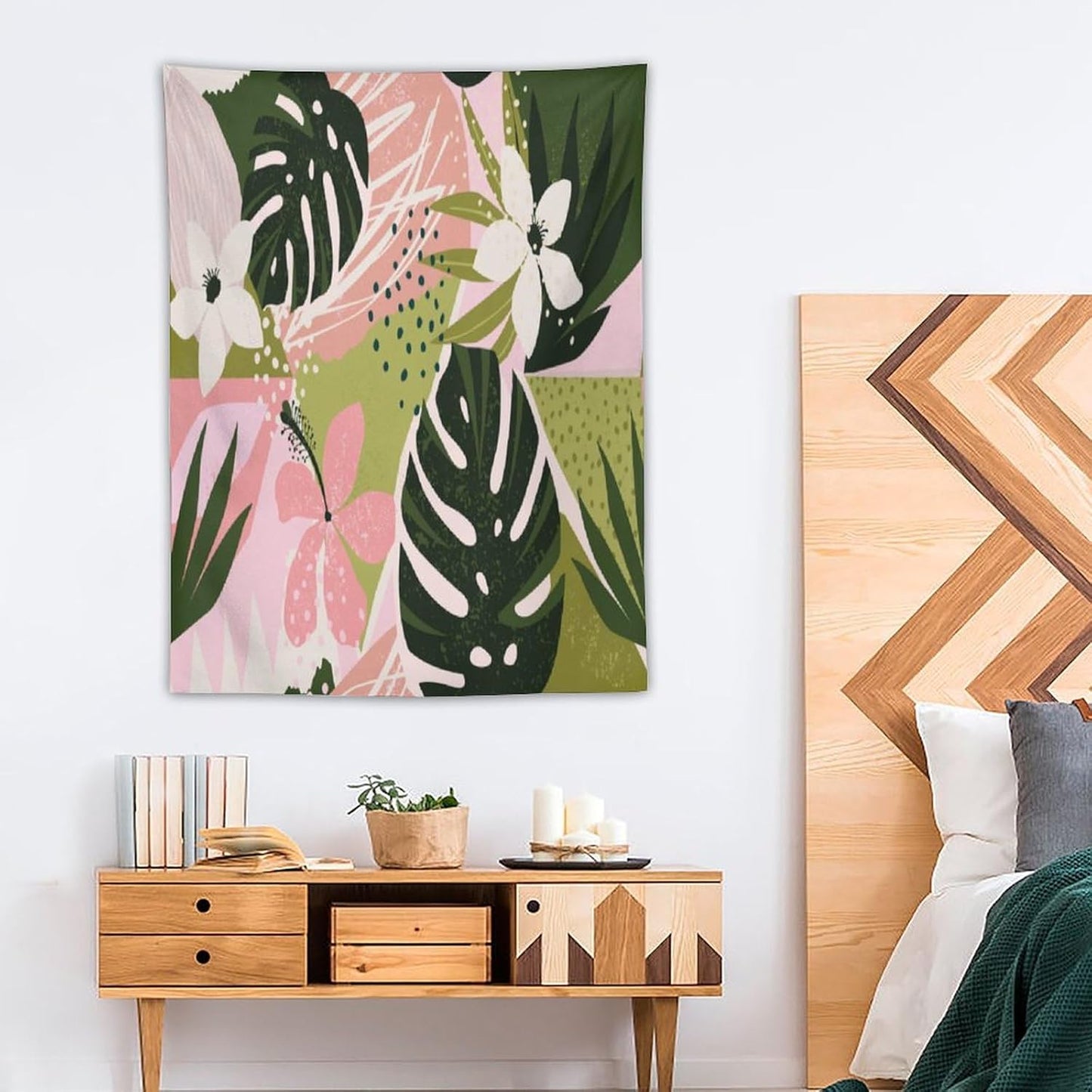 ICMOLYYENLO Tropical Green Plant Tapestry, Green Palm Leaves Natural Landscape Print Wall Tapestry for Bedroom Living Room Dormitory 50x60 Inch