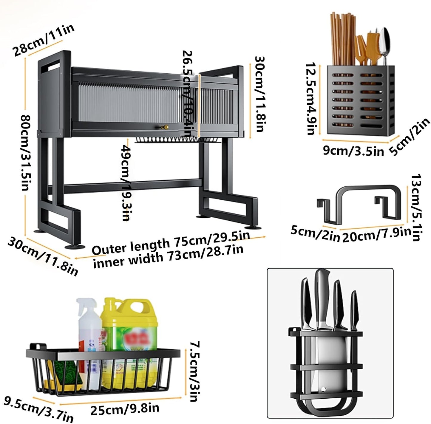 Home Furnishing Over The Sink Dish Drainer Drying Rack 3 Tier Over Sink Dish Rack for,oversink Dish Dry Rack,Space Saving Dish Drying Rack,Kitchen Sink Organizer countertop(White,75cm/29.5in)
