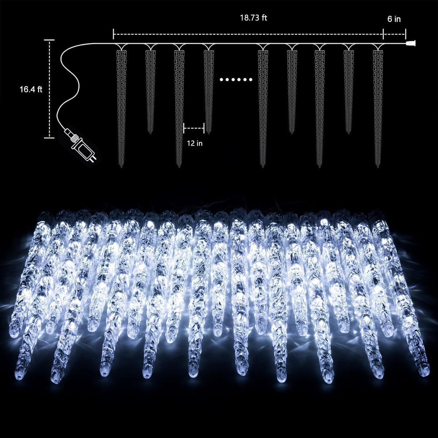 Icicle Lights Outdoor, 2 Pack Total 40ft 40 Tubes 200 LED Ice Shape String Lights, Connectable Hanging Christmas Decoration Lights for Tree Patio Roof Holiday Decor, Blue and White