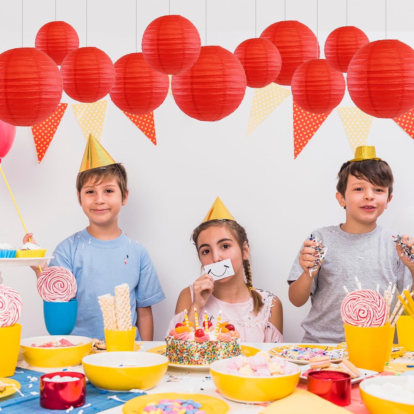 12Pcs Round Paper Lanterns Assorted Sizes (6" 8" 10" 12") for Home Decor, Restaurant, Church, Wedding, Birthday Party Decorations, Hanging Chinese Japanese Paper Lantern Lamps (Red)