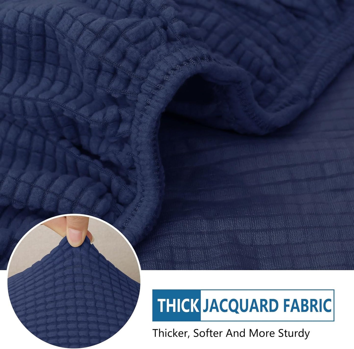 hyha Waterproof Couch Cushion Covers for Pets, Non Slip Sofa Seat Cover for Dogs Washable, Soft Thick Stretch Jacquard Fabric, Sofa Slipcovers with Elastic Bottom (3 Pieces, Navy)